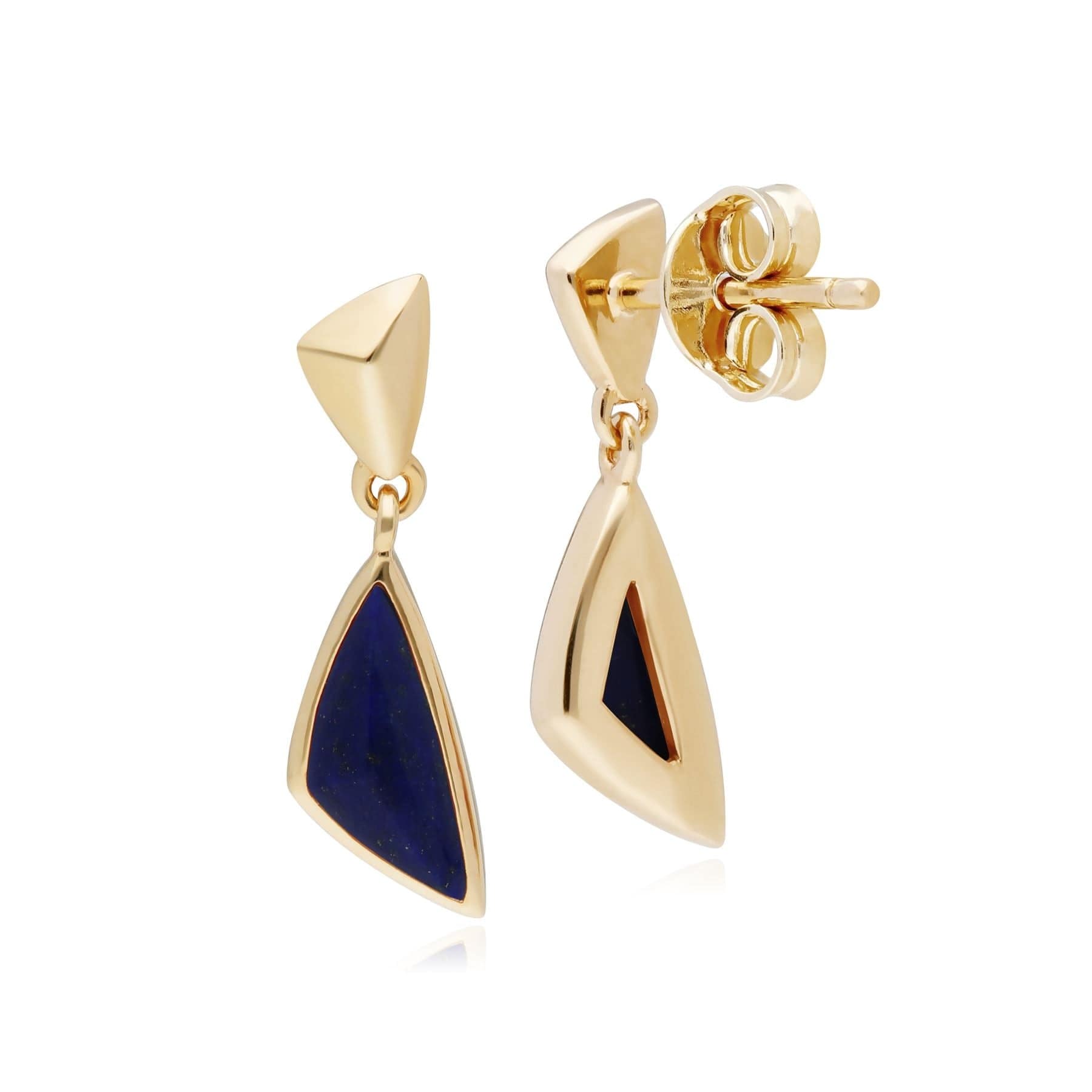 270E027703925 Micro Statement Lapis Lazuli Drop Earrings in Gold Plated Silver 2