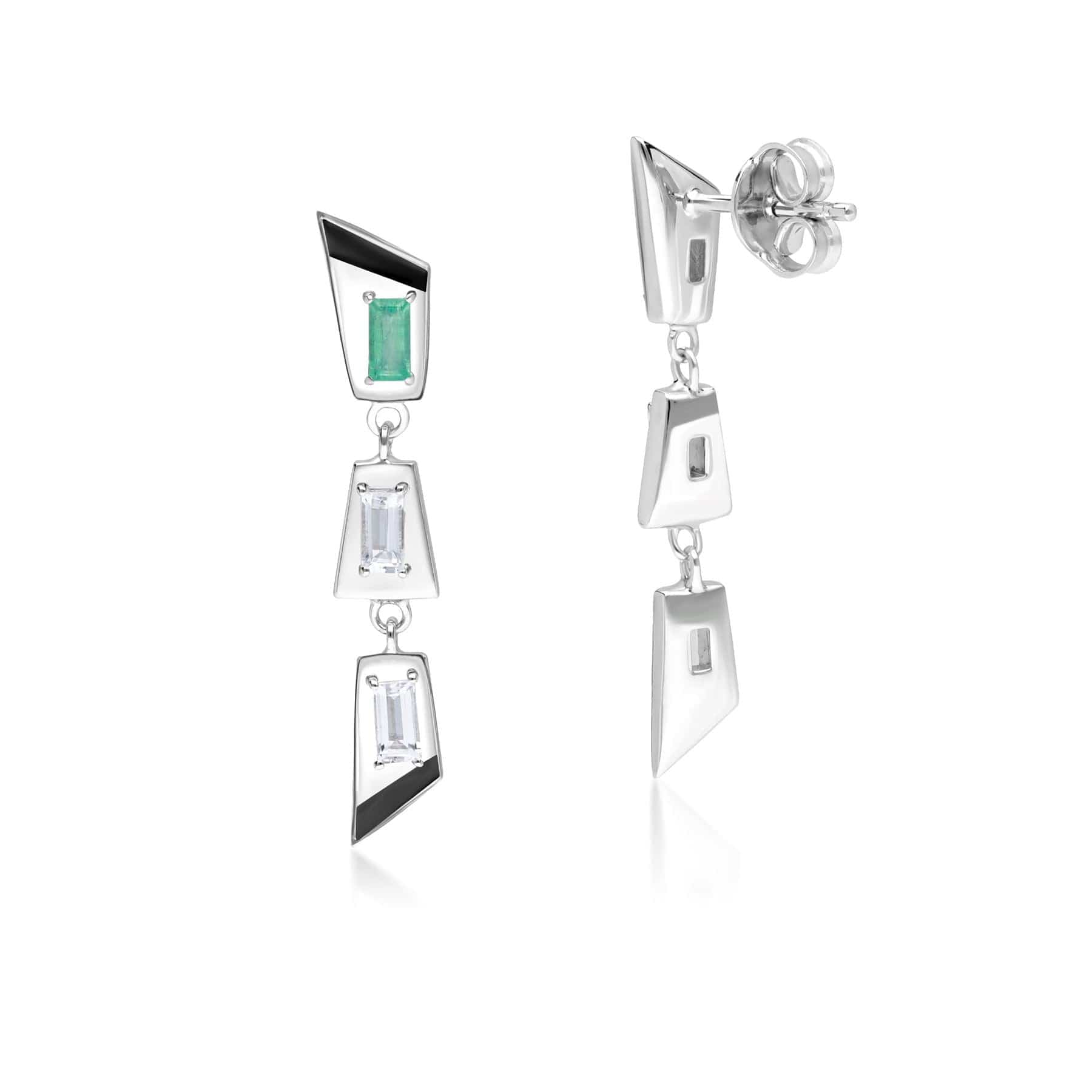270E035401925 Grand Deco Emerald & White Topaz Retro Drop Earrings In Sterling Silver 4
