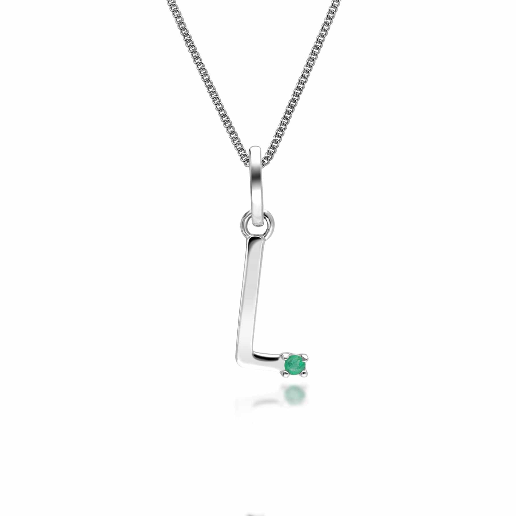 162P0249019 Initial Emerald Letter Charm Necklace in 9ct White Gold 11
