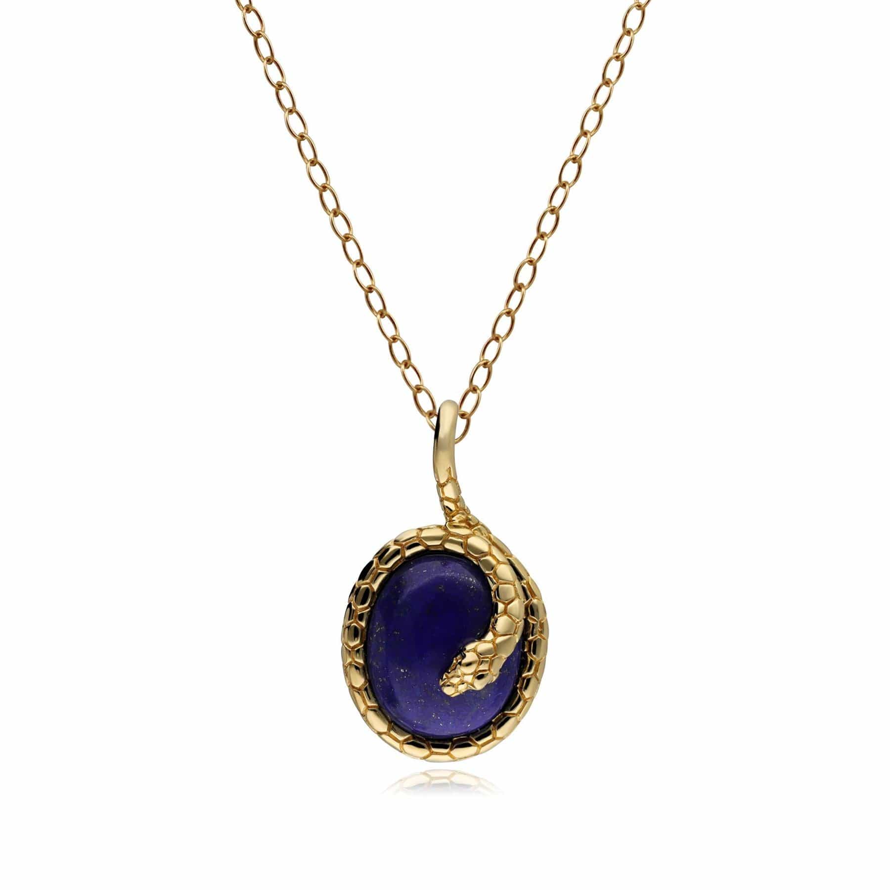 253P298703925 ECFEW™ Oval Lapis Lazuli Winding Snake Pendant Necklace in Sterling Silver 1