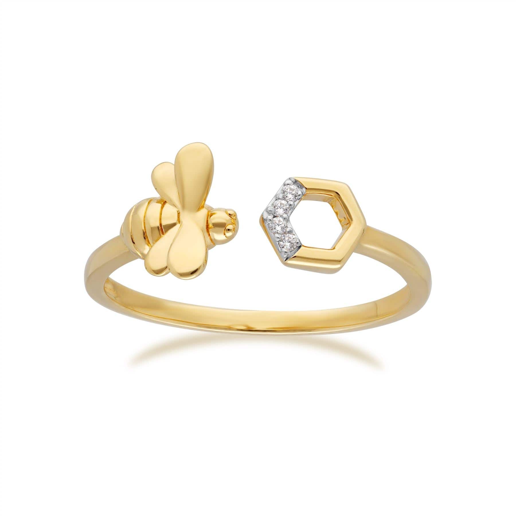 191R0916019 Honeycomb Inspired Diamond Bee Open Ring in 9ct Yellow Gold 4