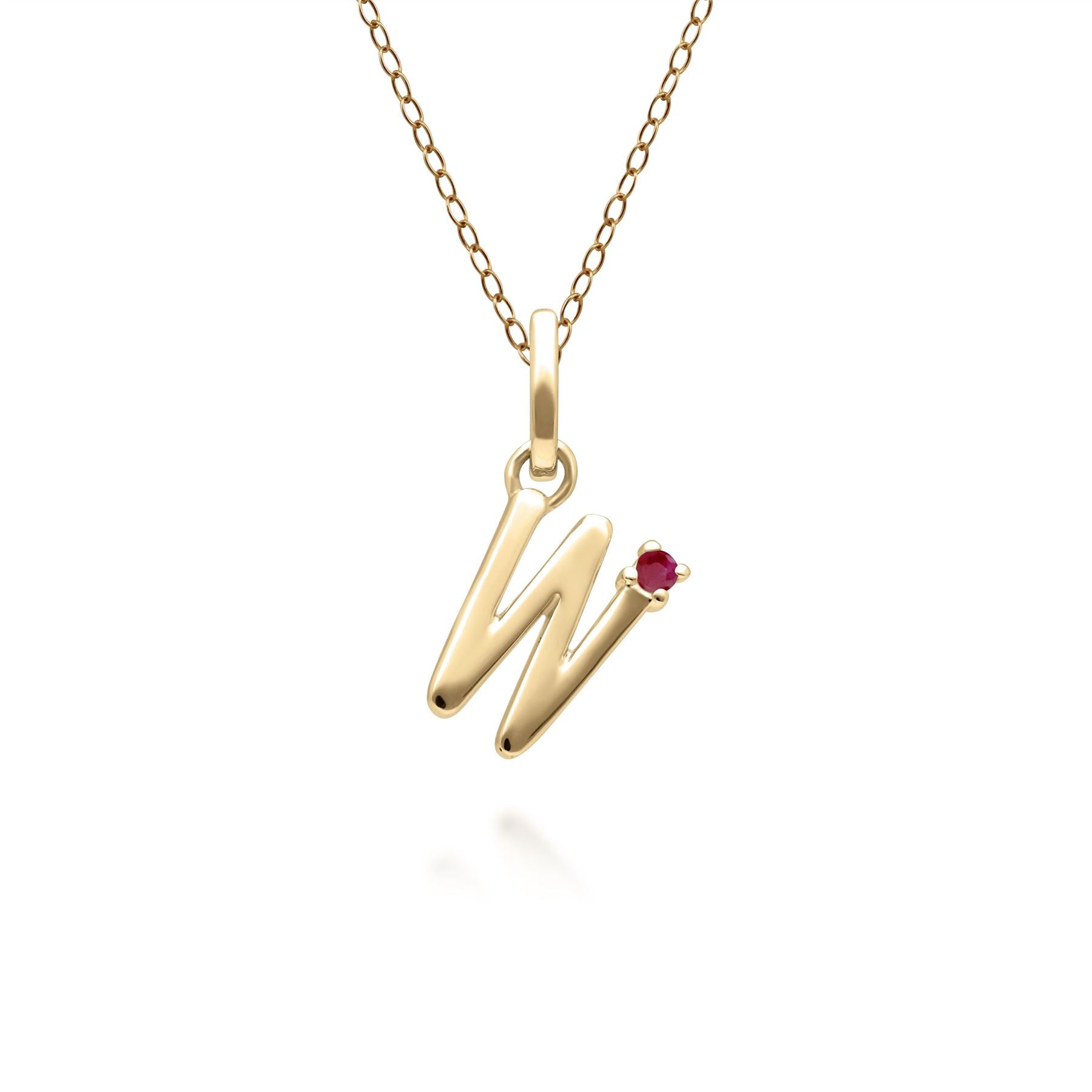 135P2081029 Initial Ruby Letter Necklace In 9ct Yellow Gold 24