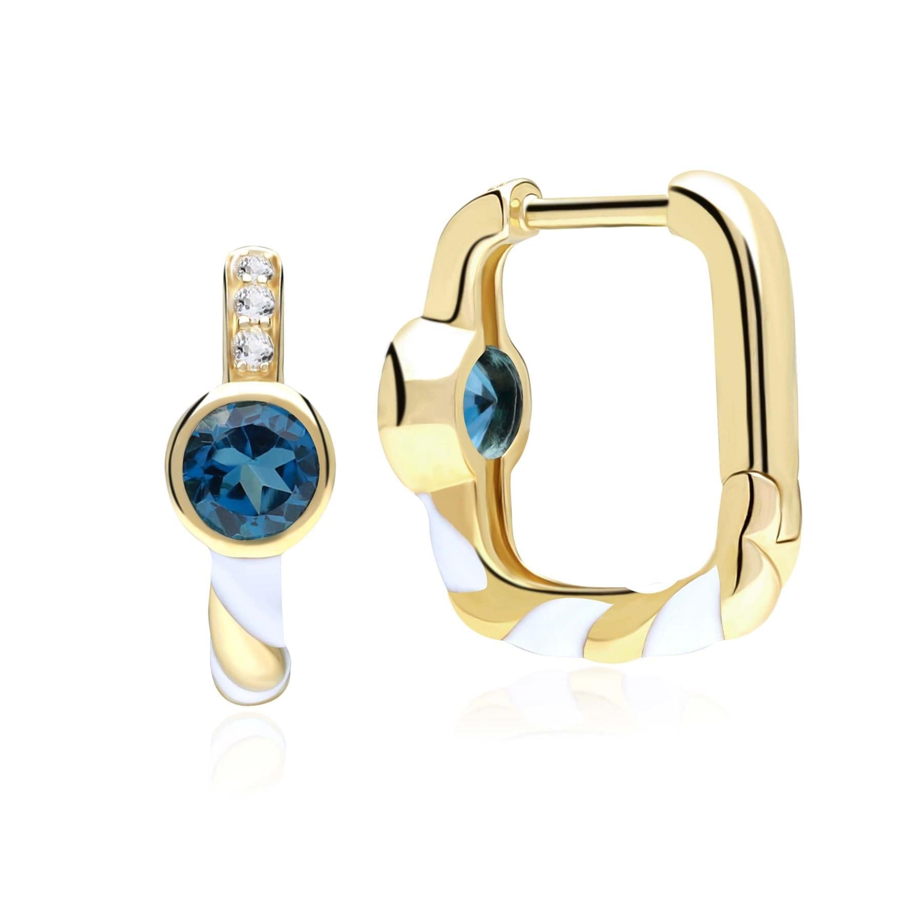 135E1790019 Siberian Waltz London Blue Topaz Square Hoop Earrings in 9ct Gold 4