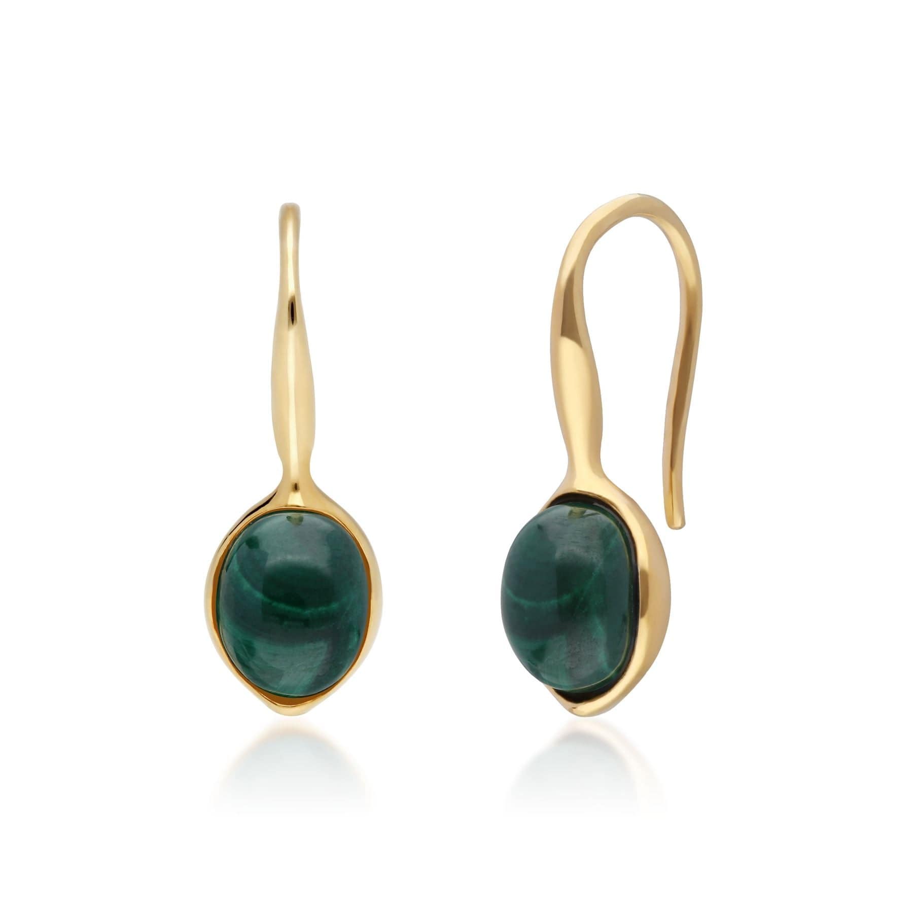 270E027005925 Irregular B Gem Malachite Drop Earrings in Yellow Gold Plated Silver 1