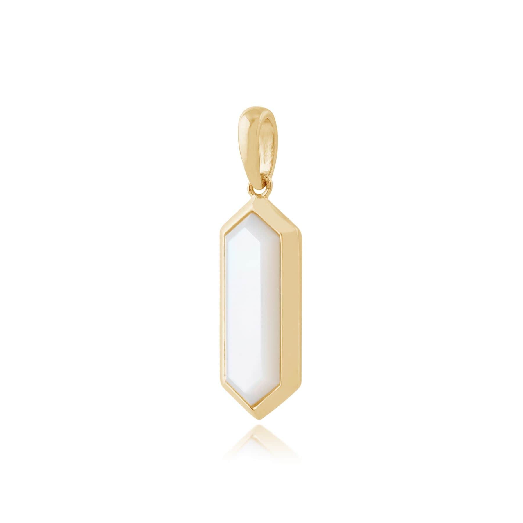 271P012303925 Geometric Hexagon Mother of Pearl Prism Drop Pendant in Gold Plated Silver 2