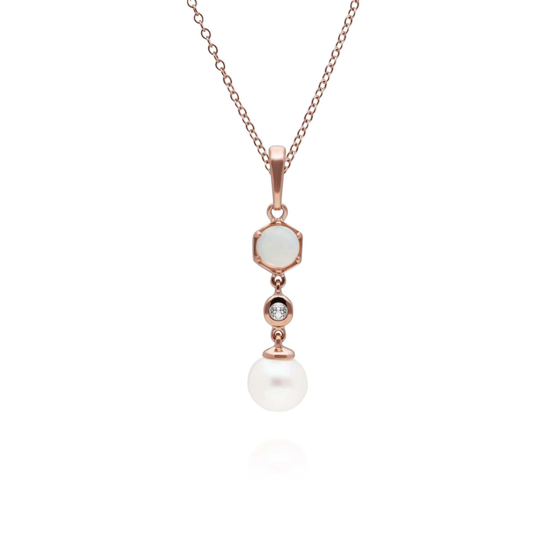 270P030701925 Modern Pearl, Opal & Topaz Drop Pendant in Rose Gold Plated Silver 1