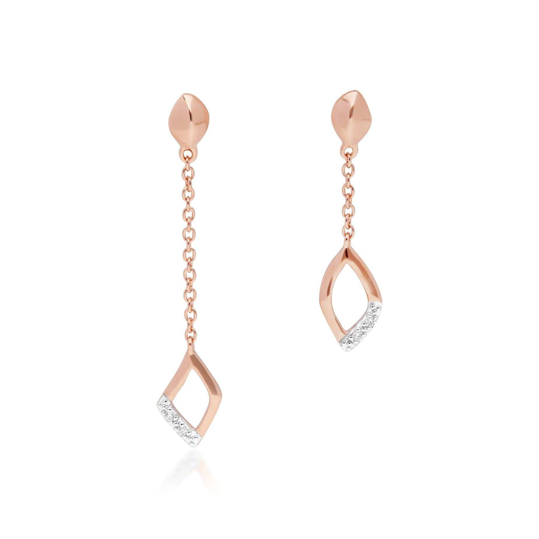 191E0402019 Diamond Pave Mismatched Dangle Drop Earrings in 9ct Rose Gold 1