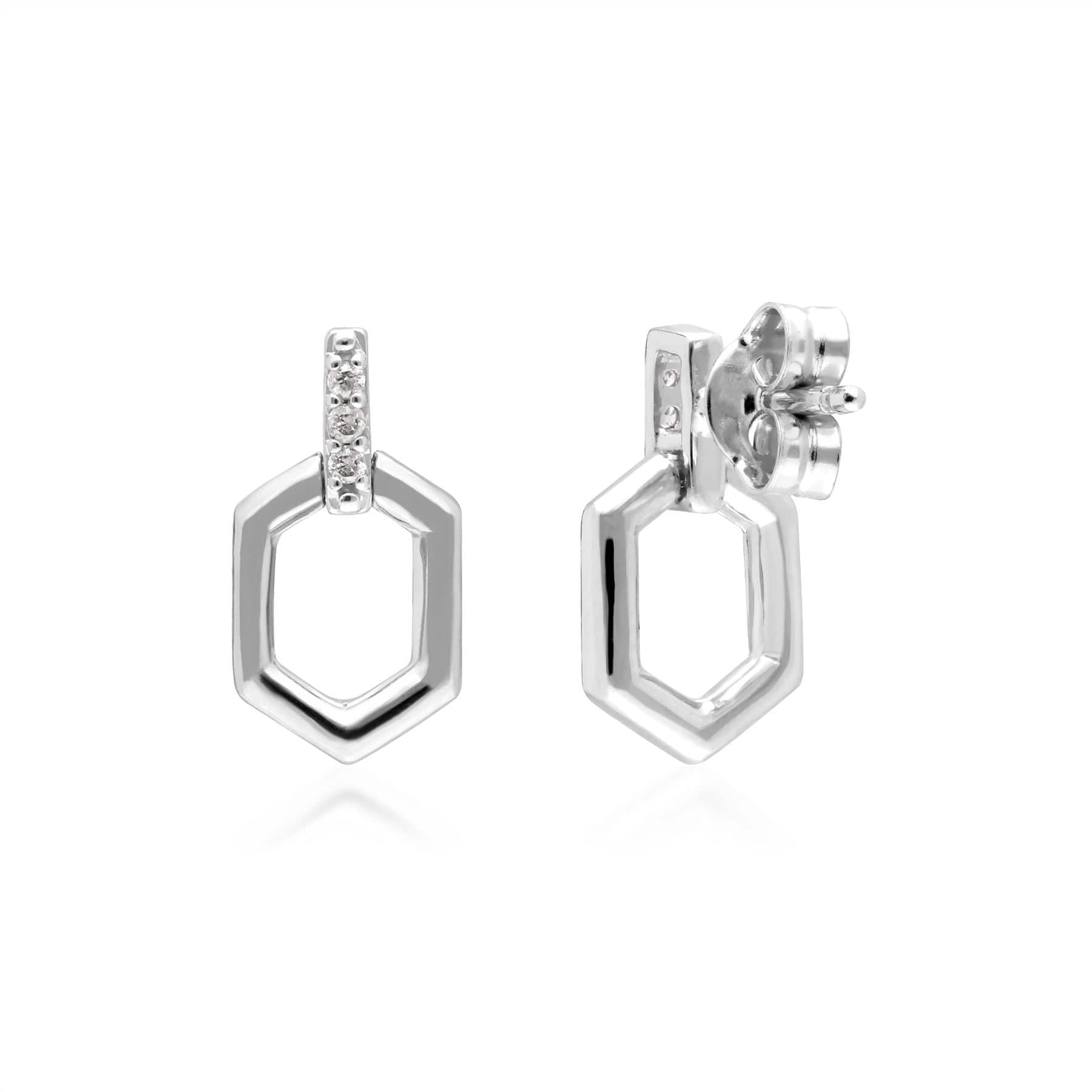162E0271019 Diamond Pave Hex Bar Drop Earrings in 9ct White Gold 2