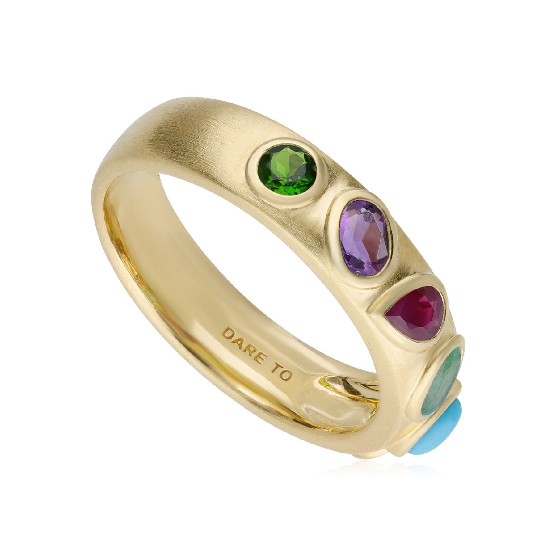 253R664101925 Coded Whispers 'Dare To' Acrostic Gemstone Ring In Yellow Gold Plated Silver 5