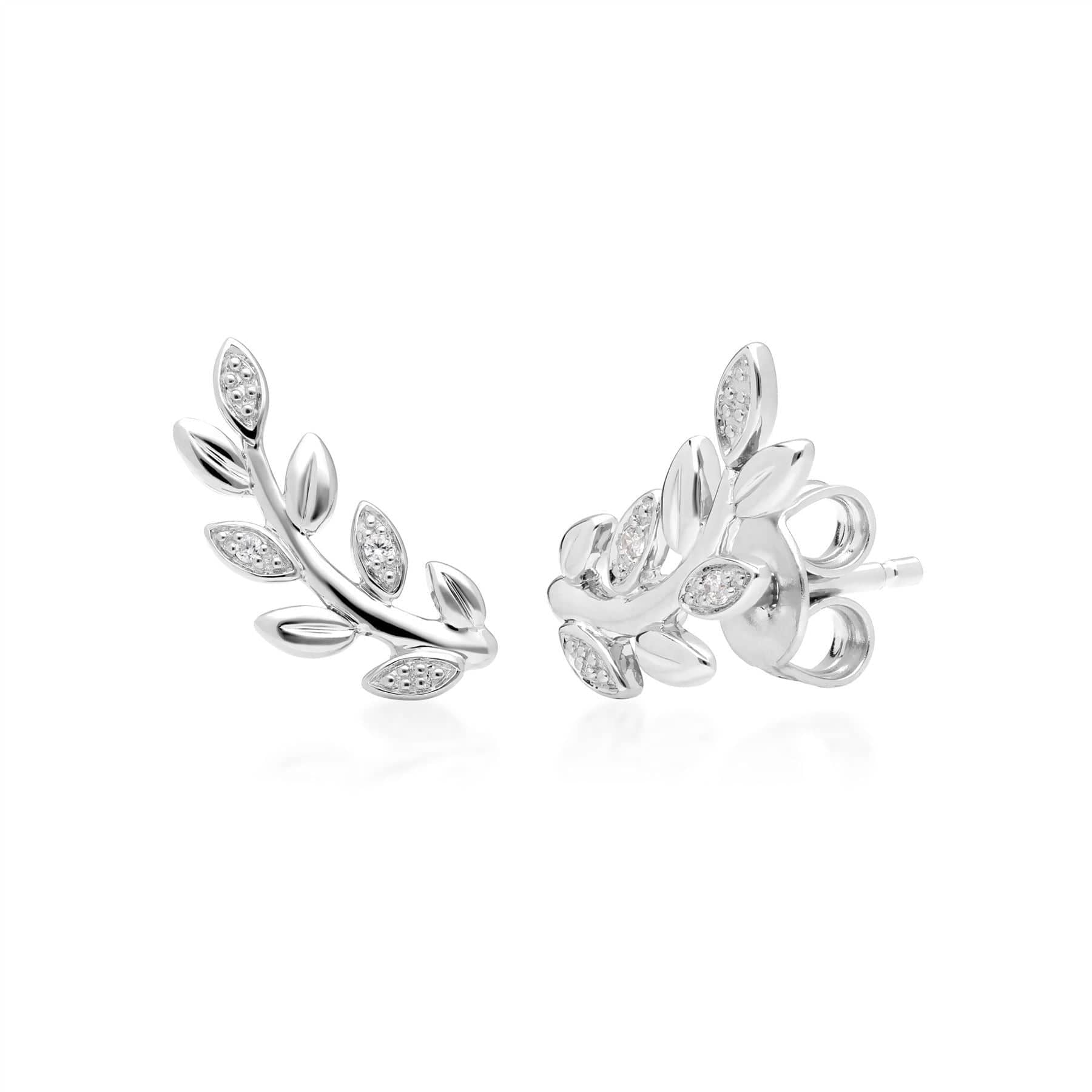 162E0273019-162R0397019 O Leaf Diamond Stud Earring & Ring Set in 9ct White Gold 2