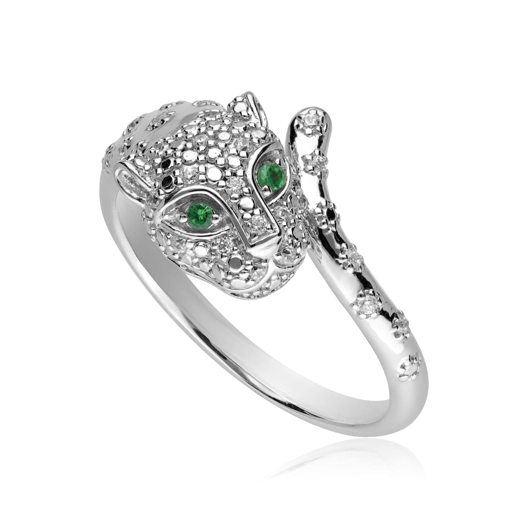 162R0414019 ECFEW™ 'The Unifier' Tsavorite & Diamond Cheetah Ring in 9ct White Gold 1