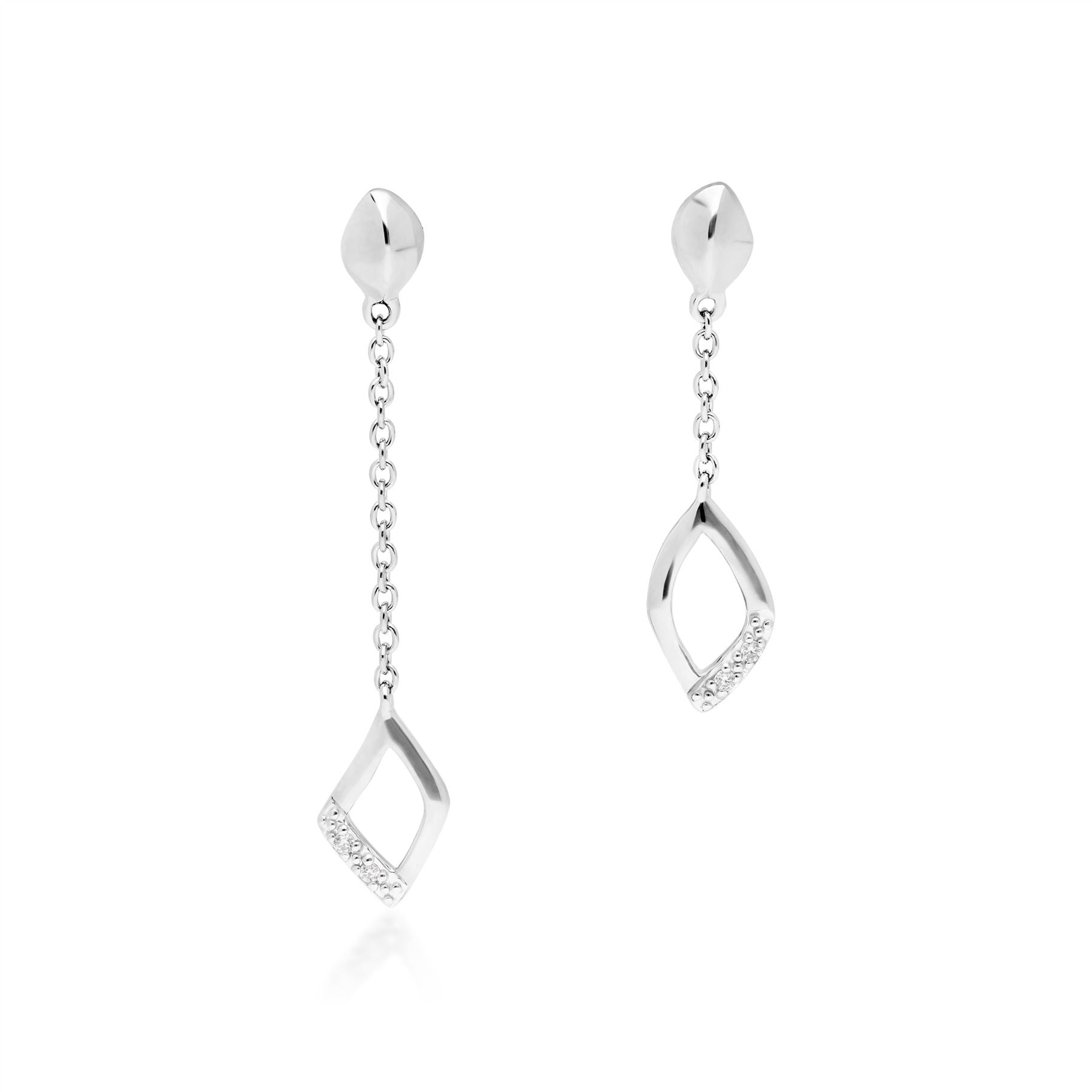 162E0274019 Diamond Pave Mismatched Dangle Drop Earrings in 9ct White Gold 2