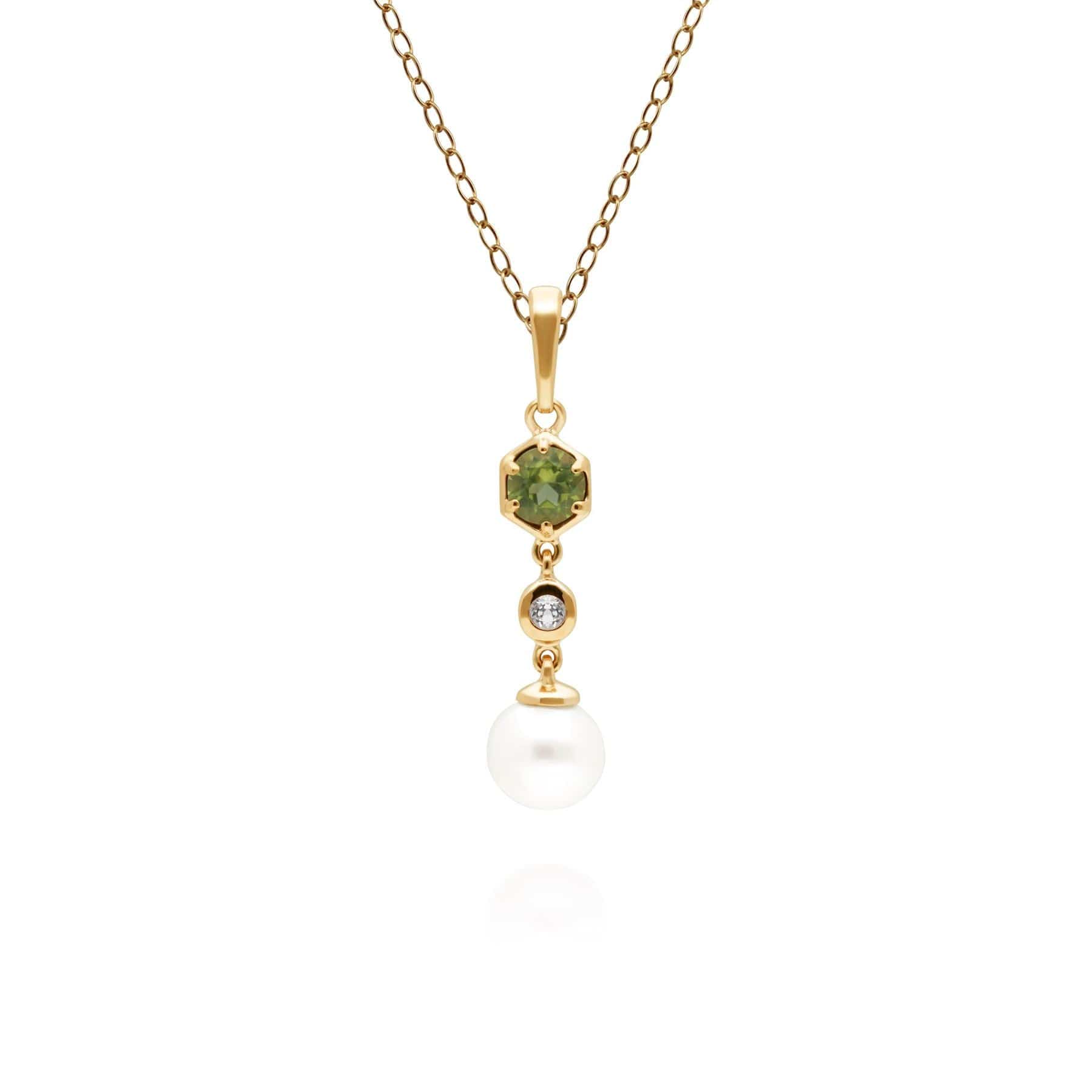 270P030106925 Modern Pearl, Peridot & Topaz Drop Pendant in Gold Plated Silver 1