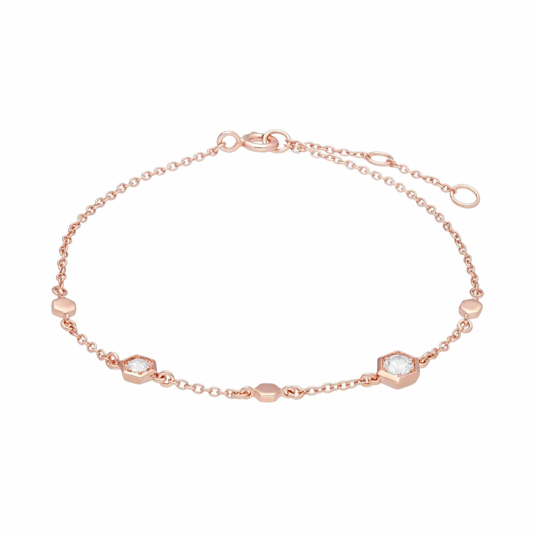 135L0303019 Honeycomb Inspired Clear Sapphire Link Bracelet in 9ct Rose Gold 1