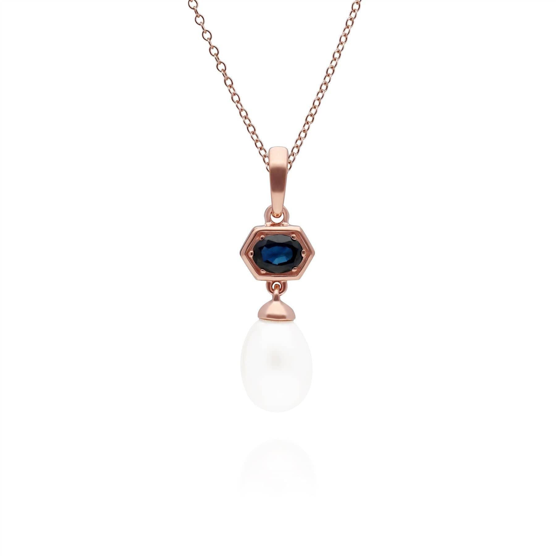 270E030401925-270P030401925 Modern Pearl & Sapphire Pendant & Earring Set in Rose Gold Plated Silver 2