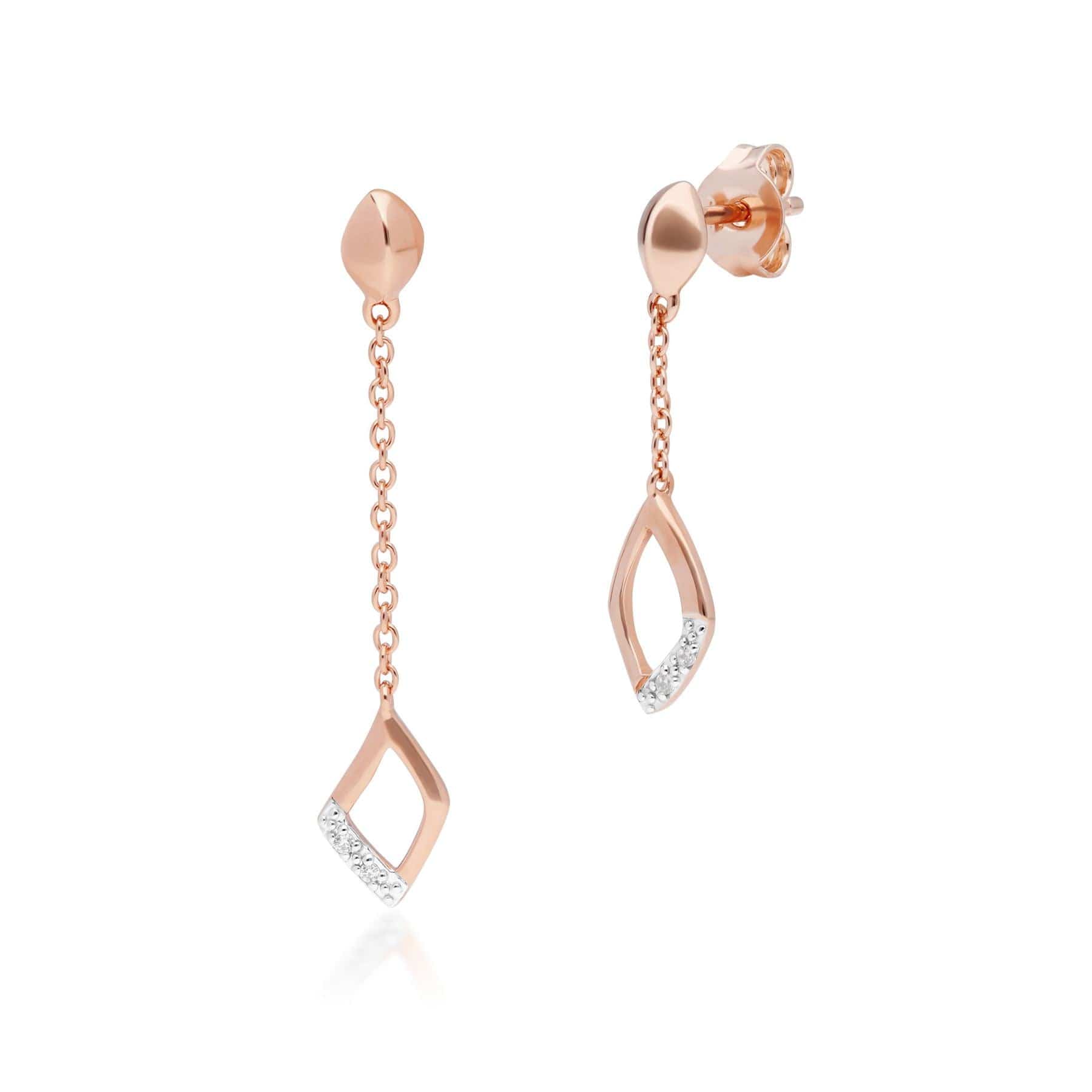 191E0402019 Diamond Pave Mismatched Dangle Drop Earrings in 9ct Rose Gold 2