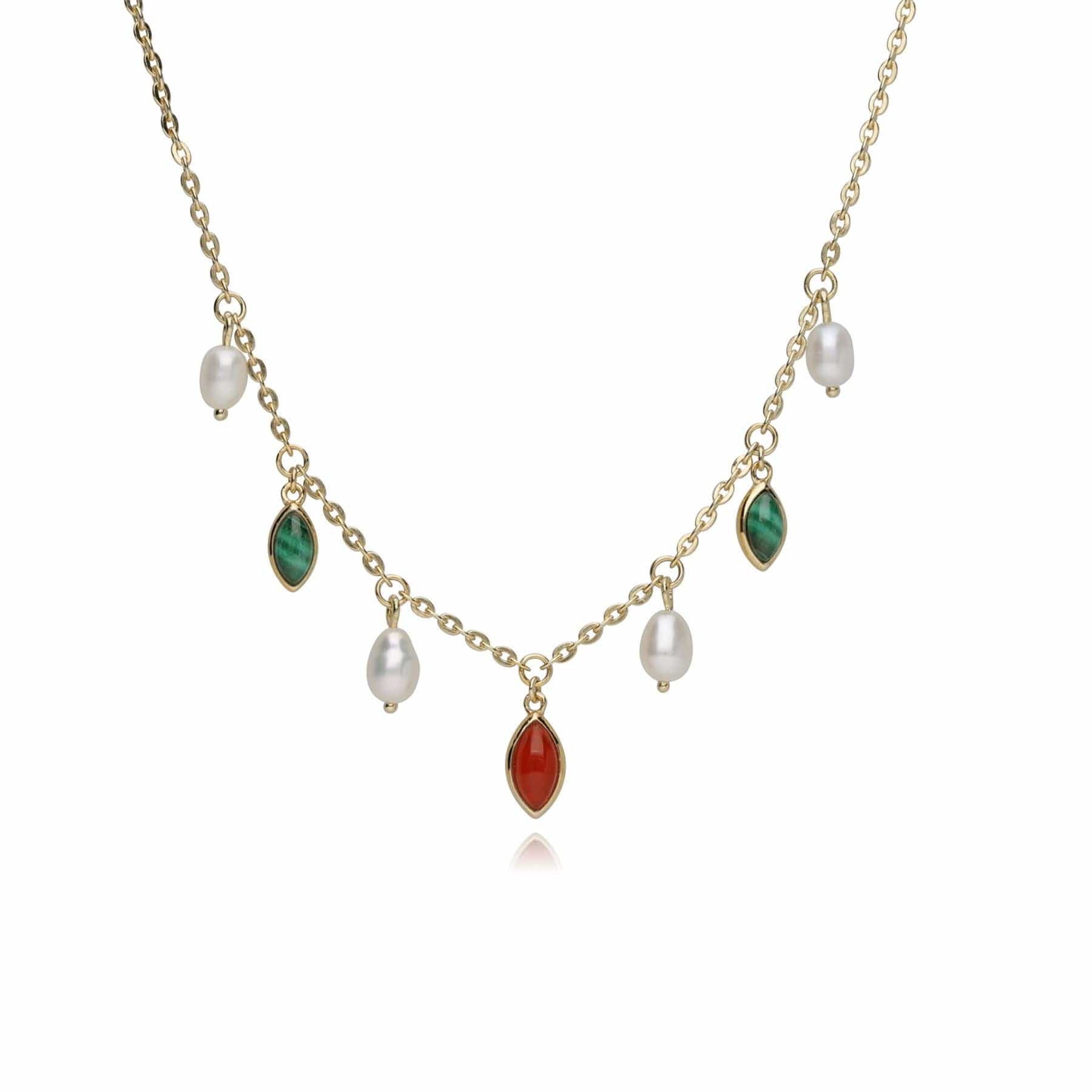 253N314101925 ECFEW™ Creator Dyed Carnelian, Malachite & Pearl Necklace In Sterling Silver 1