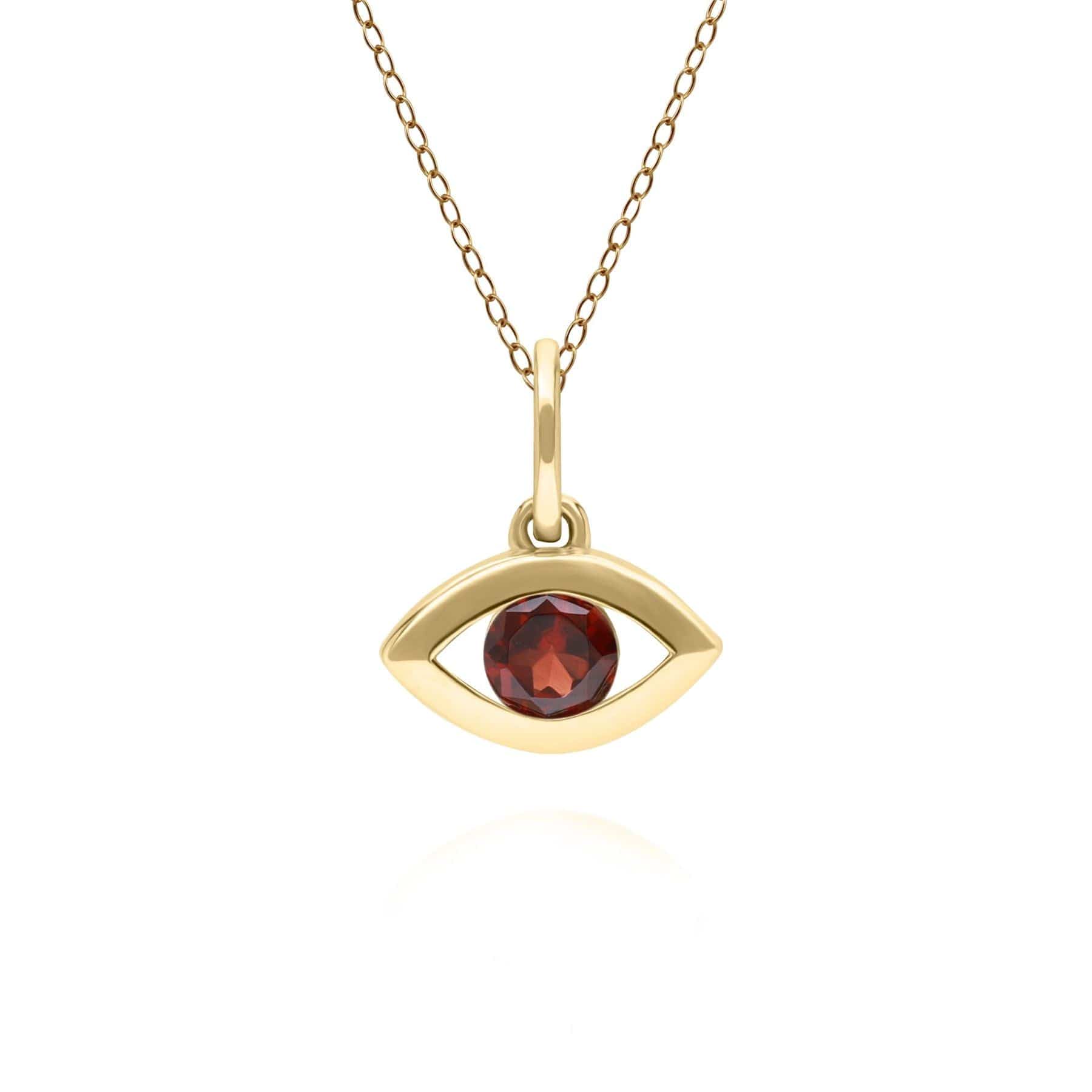 135P2102049 ECFEW™ Dainty Evil Eye Garnet Pendant in 9ct Yellow Gold Front