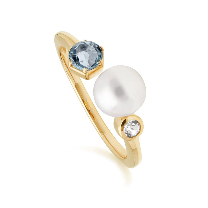 270R058610925 Modern Pearl & Topaz Open Ring in Gold Plated Silver 1