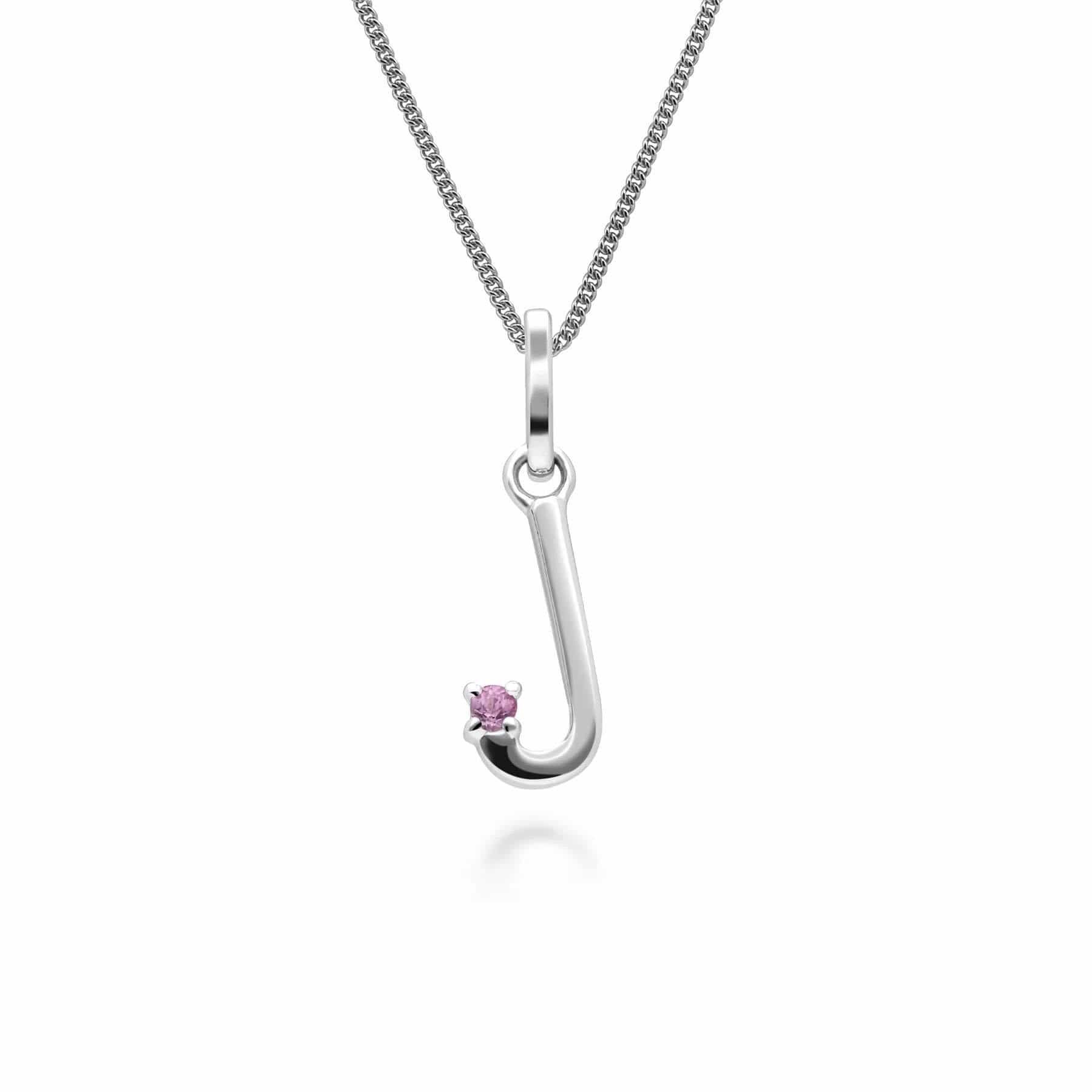 162P0259029 Initial Pink Sapphire Letter Charm Necklace in 9ct White Gold 10