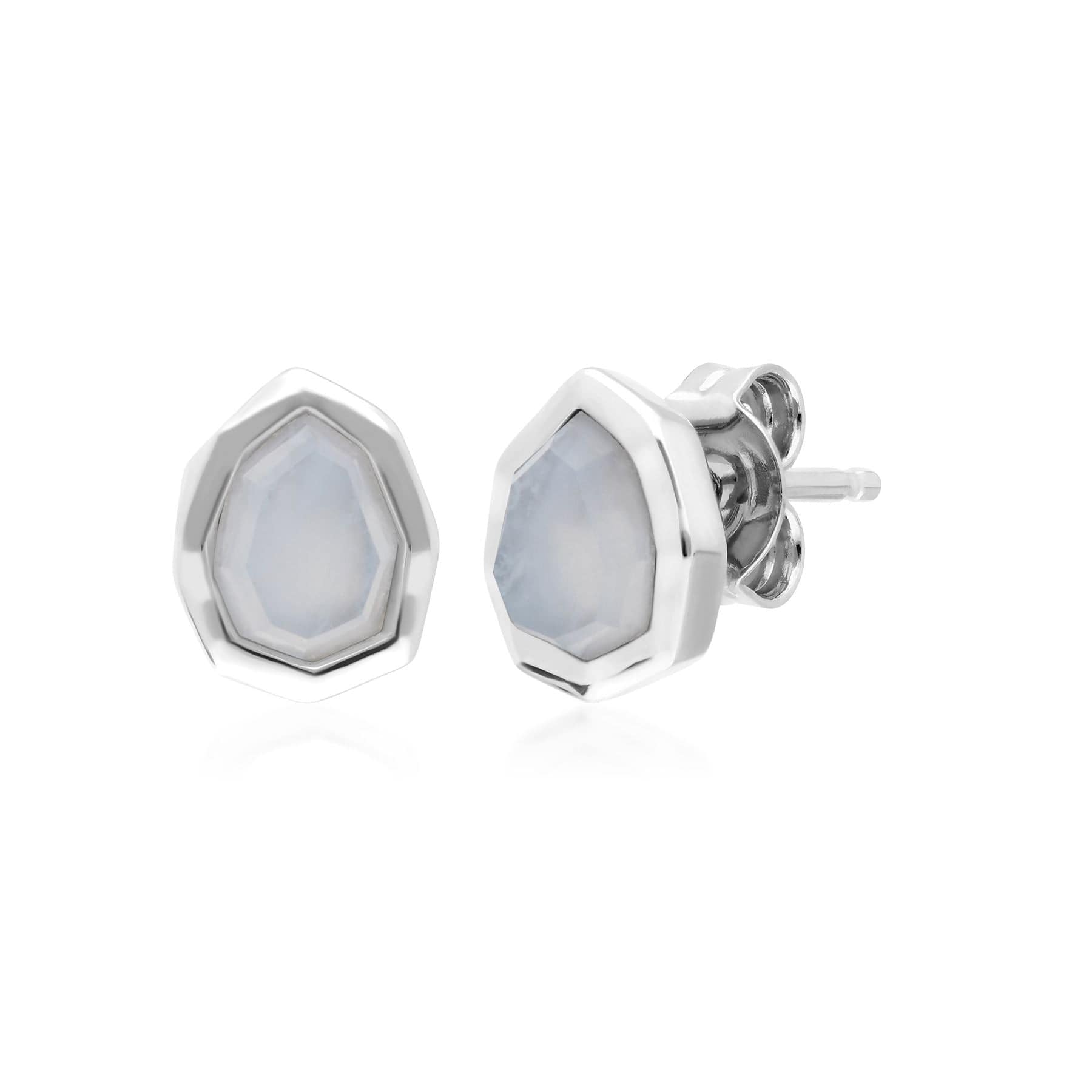 271E021301925 Irregular B Gem Blue Lace Agate Stud Earrings in Sterling Silver 1