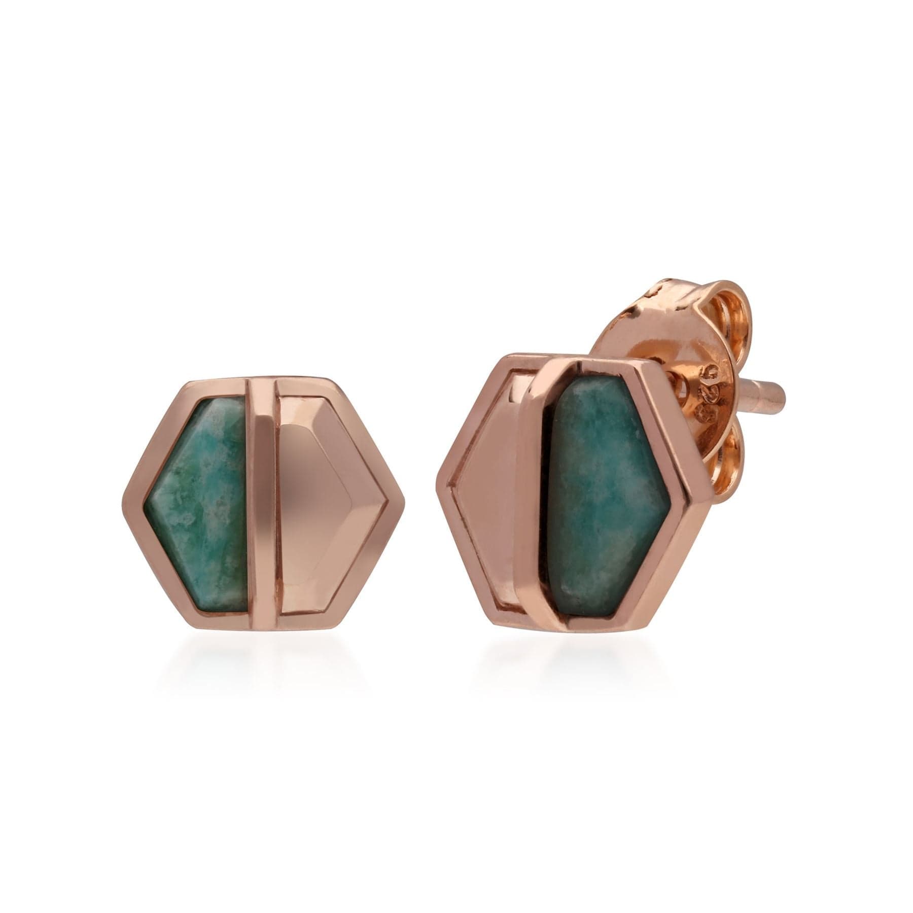 270E029702925 Micro Statement Amazonite Hexagon Stud Earrings in Rose Gold Plated Silver 1