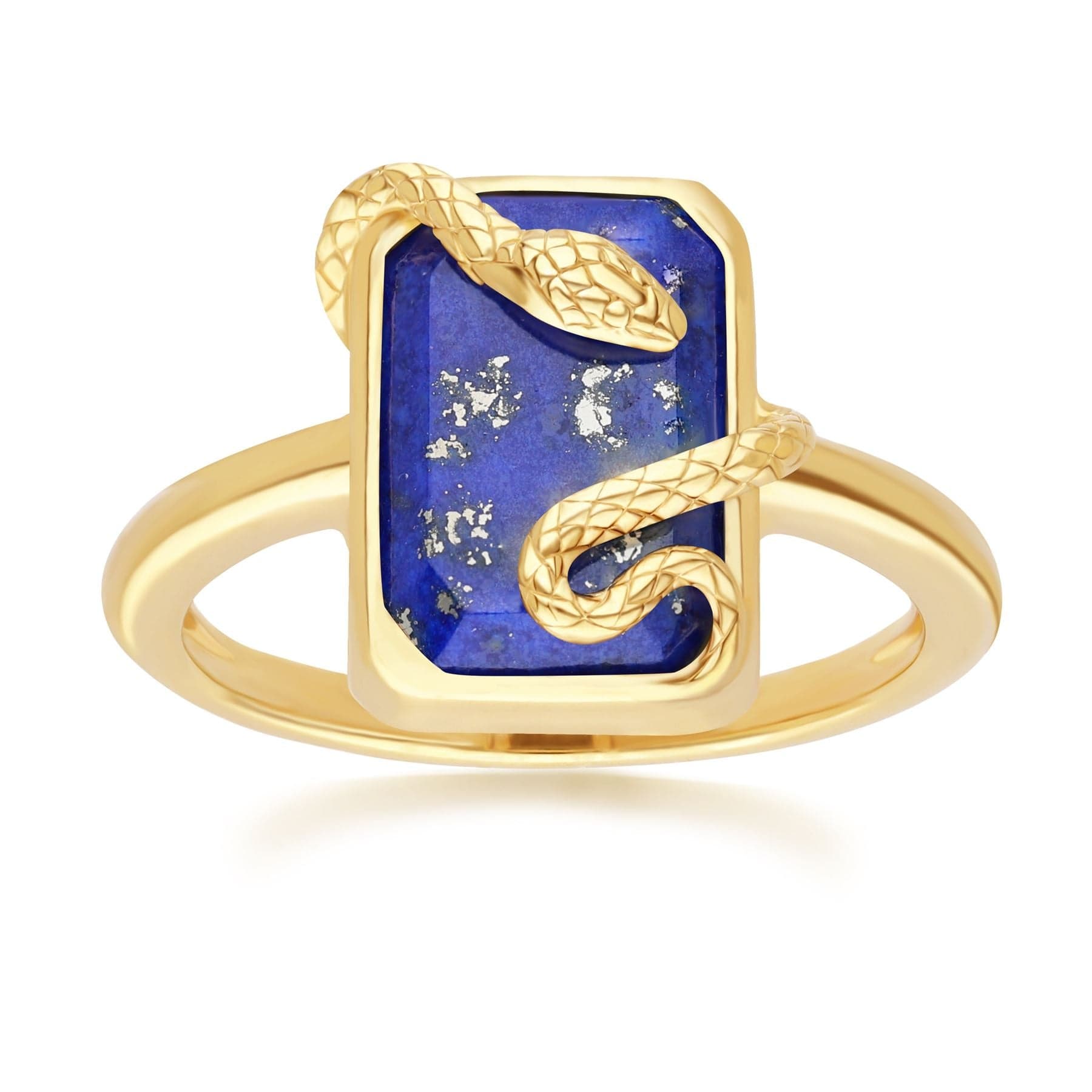 Grand Deco Lapis Lazuli Snake Wrap Ring in Gold Plated Sterling Silver - Gemondo