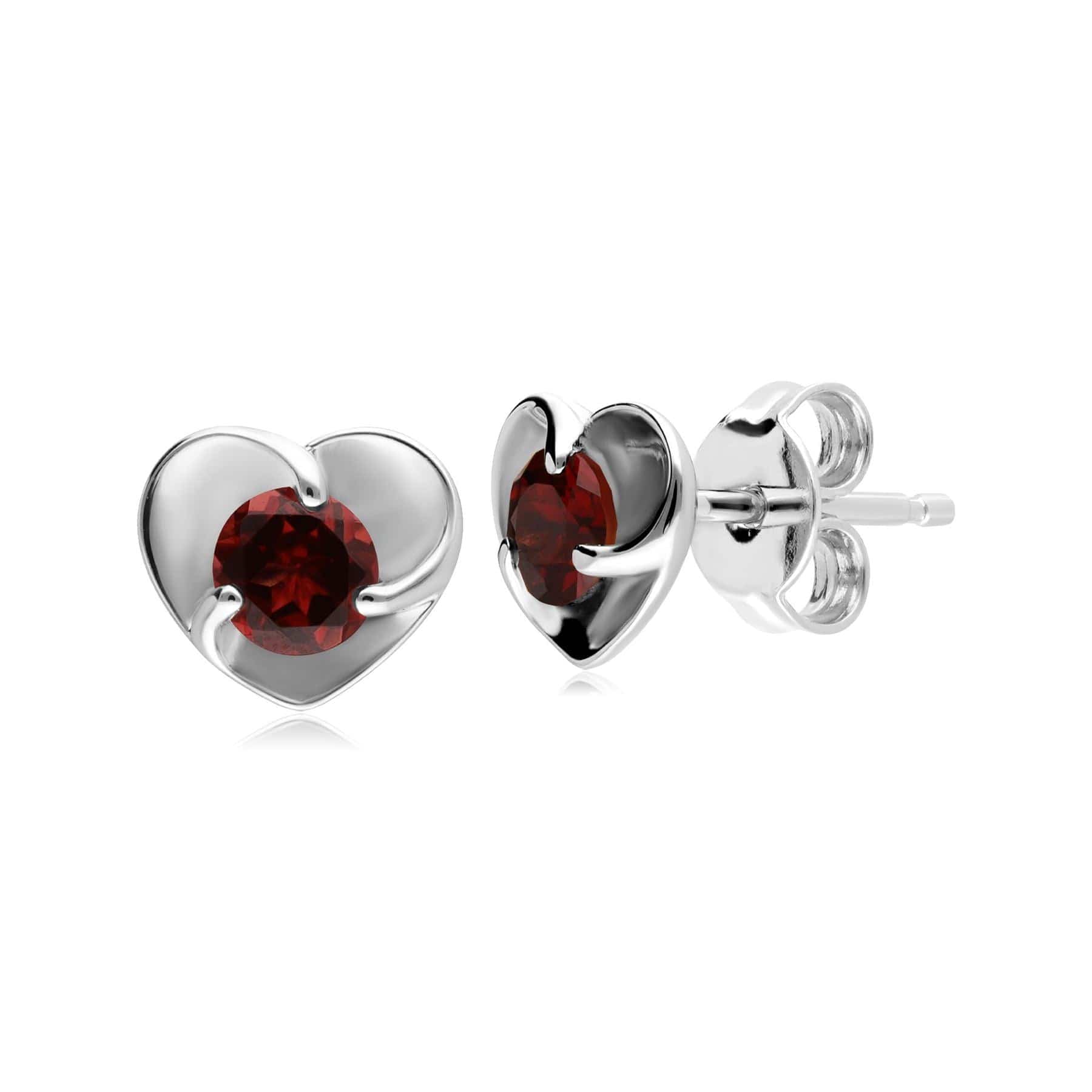 270E032701925 Garnet Heart Sterling Silver Stud Earrings 1