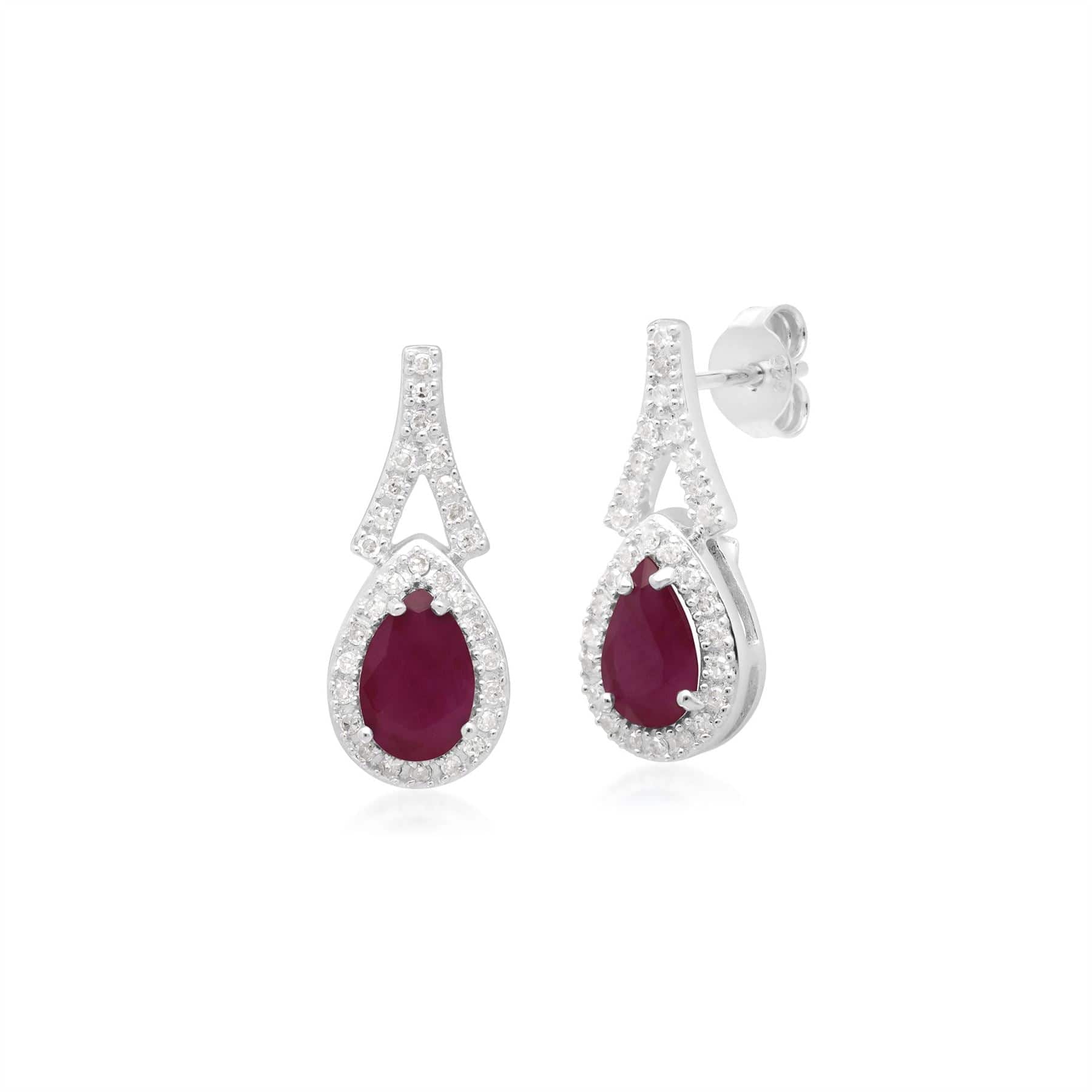 162E0134029 Teardrop Luxe Ruby & Diamond Drop Earrings in 9ct White Gold 1
