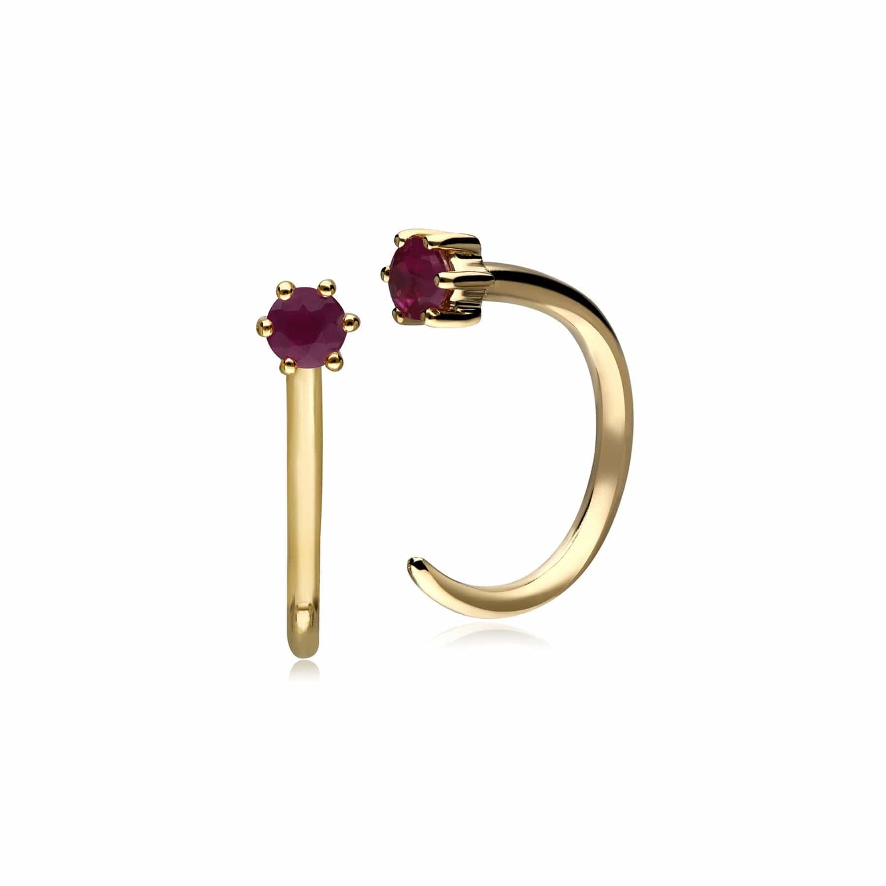 133E4148039 Ruby Pull Through Hoop Earrings In 9ct Yellow Gold 1
