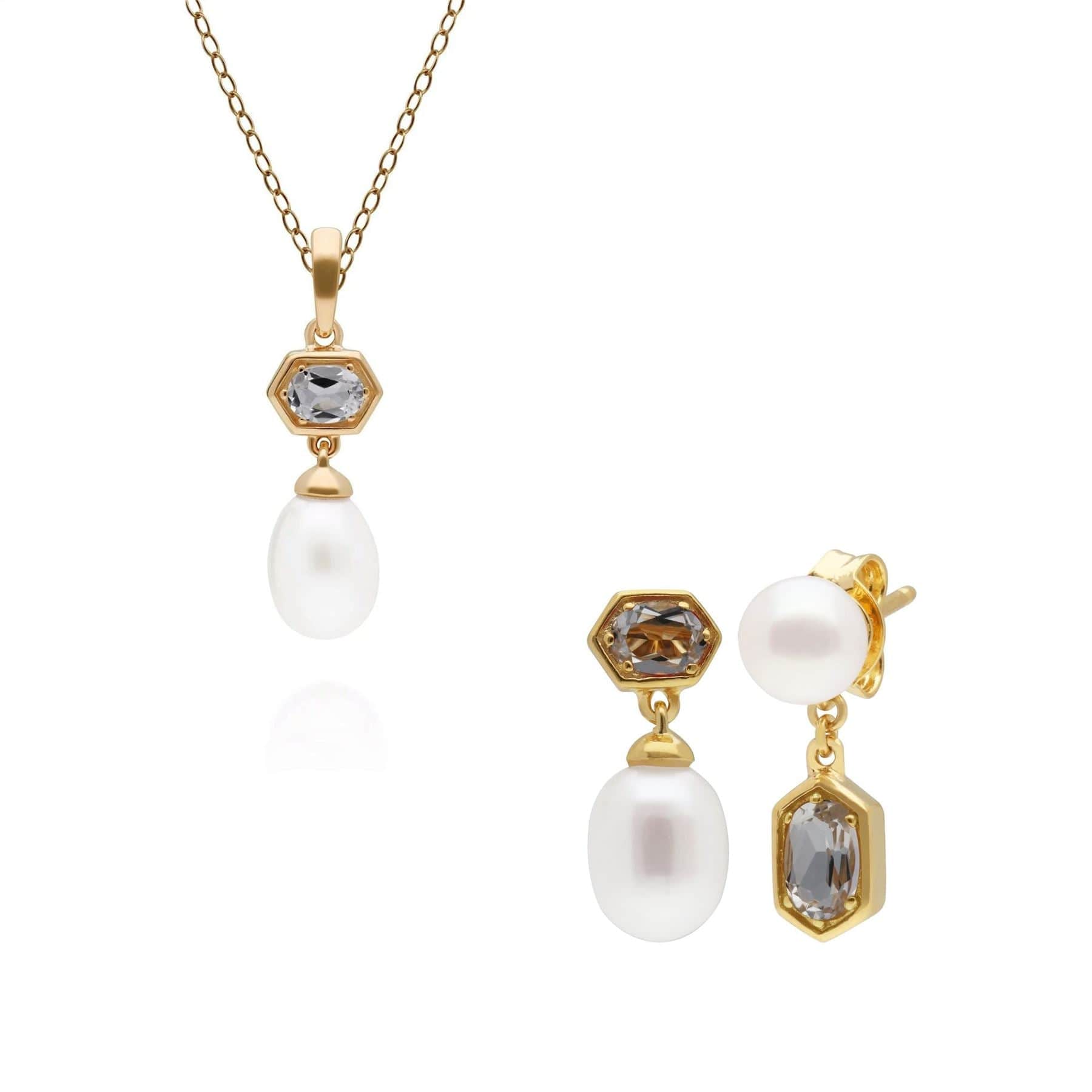 270P030209925-270E030209925 Modern Pearl & Topaz Pendant & Earring Set in Gold Plated Silver 1