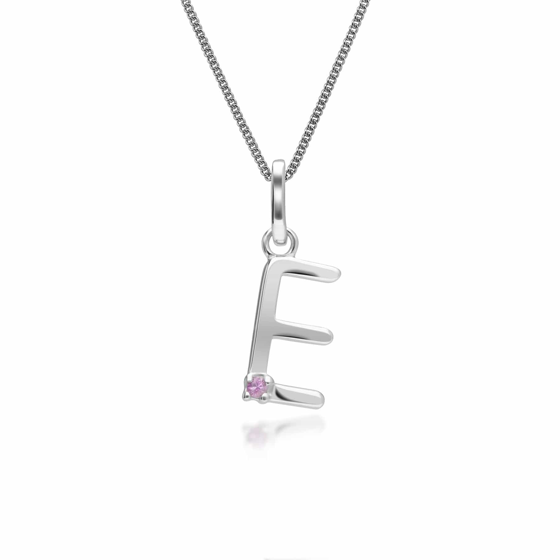 162P0256029 Initial Pink Sapphire Letter Charm Necklace in 9ct White Gold 6