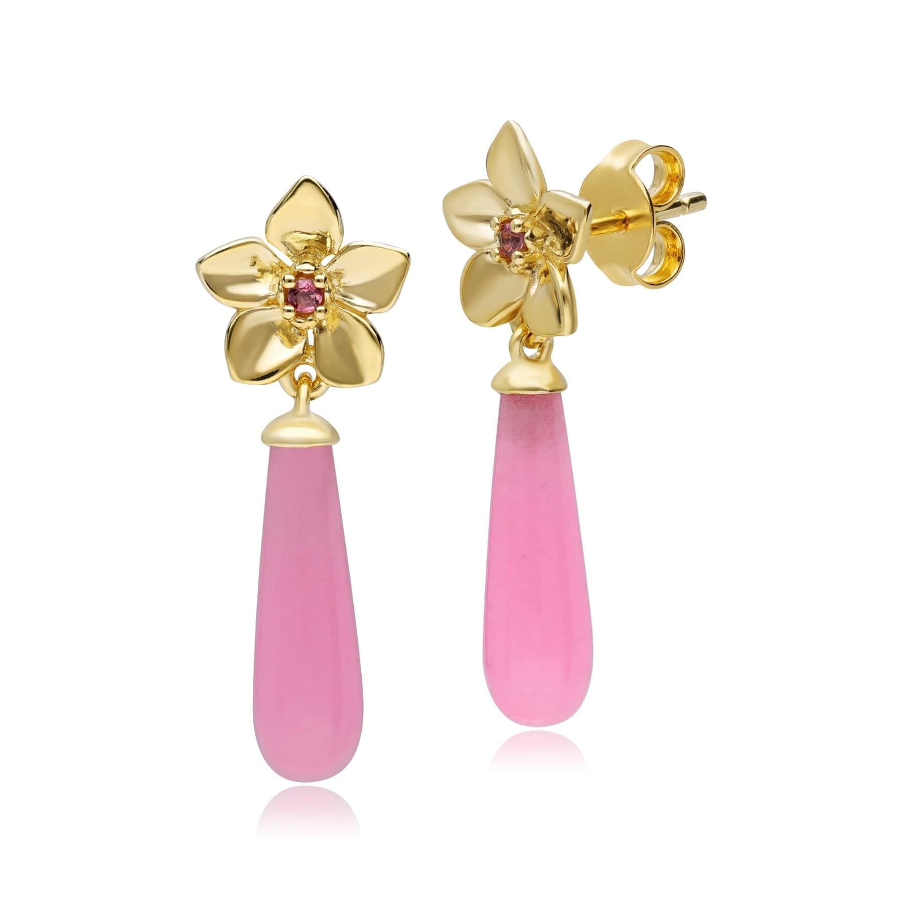Gemondo ECFEW™ 'The Creator' Pink Jadeite & Pink Tourmaline Floral  Drop Earrings