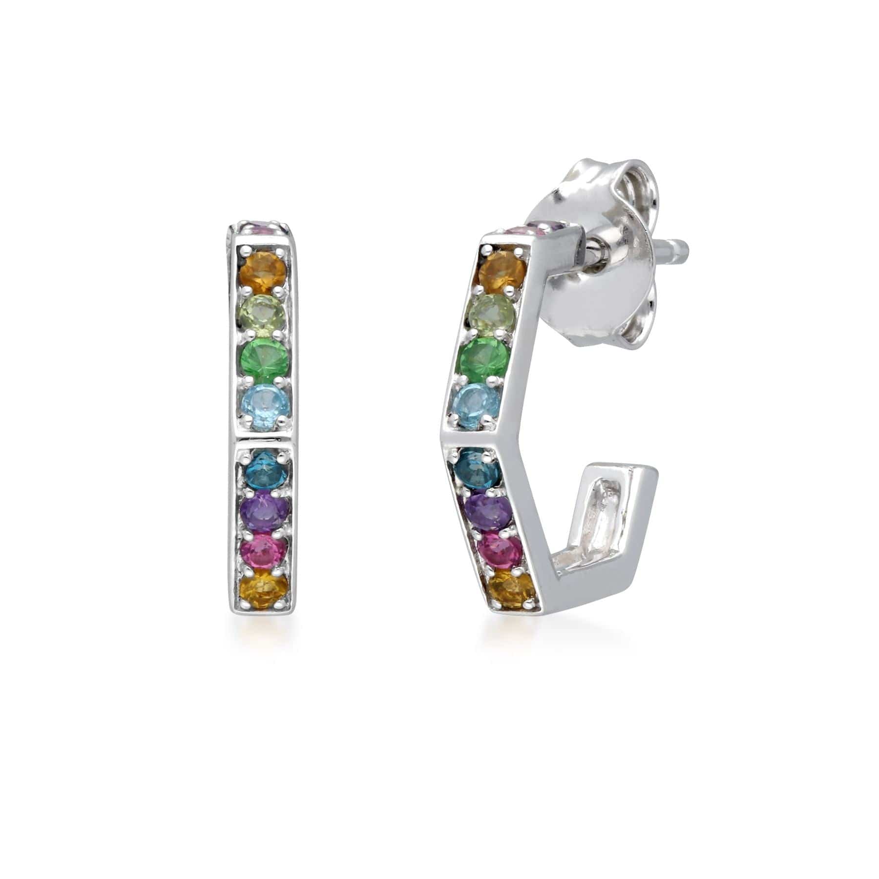 270E032001925 Rainbow Gems  Hexagon Hoop Earrings in Sterling Silver 1