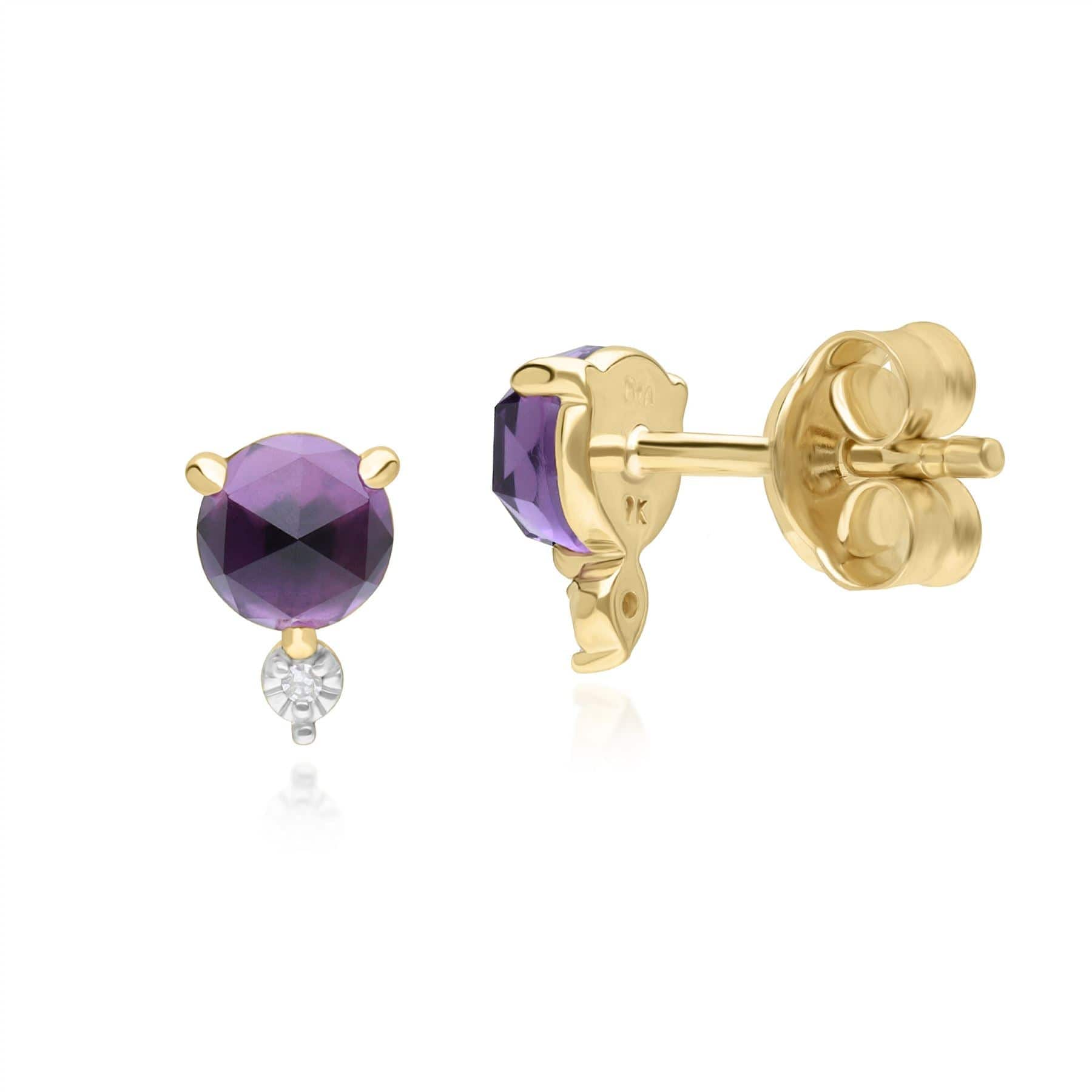 135E1827019 Classic Amethyst & Diamond Stud Earrings in 9ct Yellow Gold Side