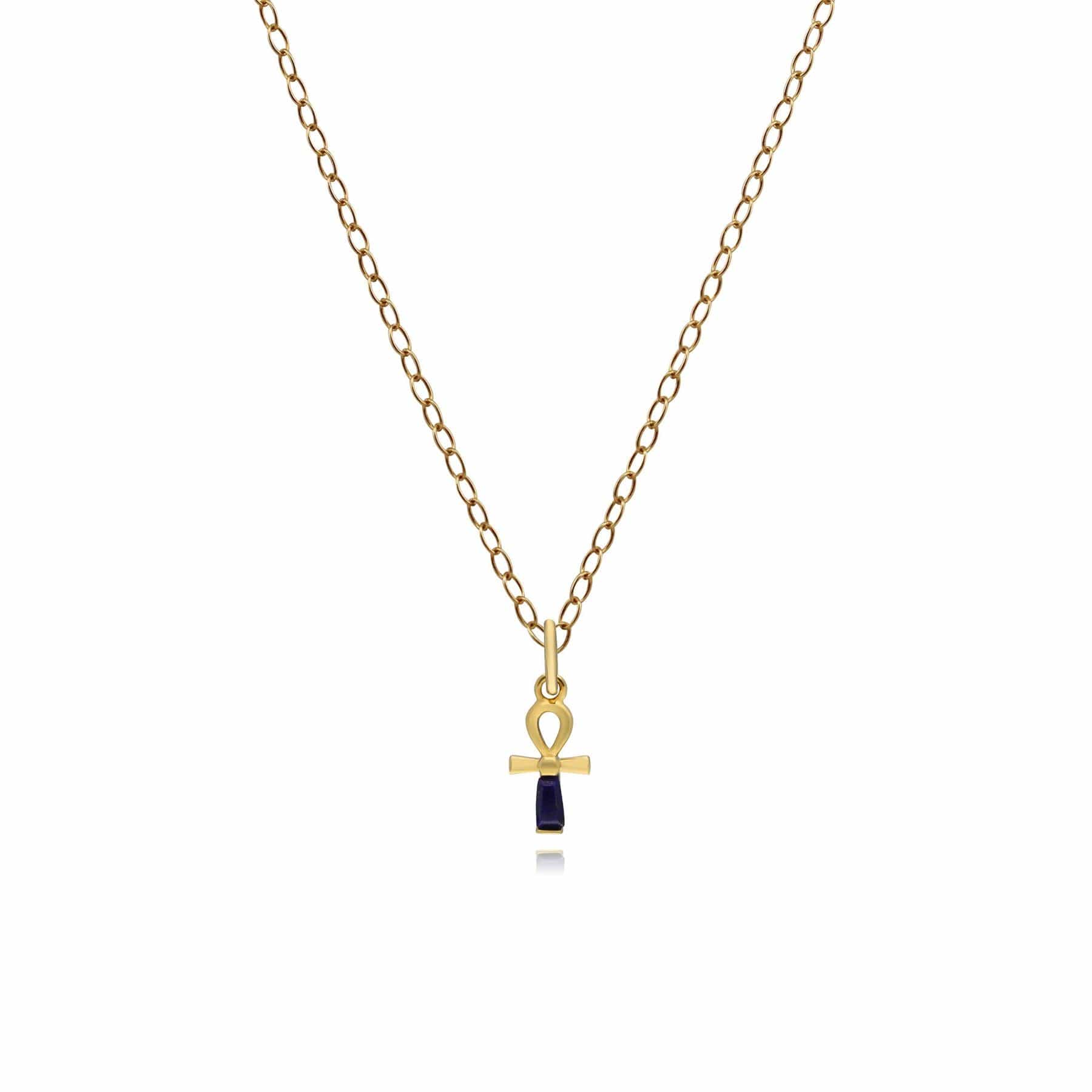 133P3869019 ECFEW™ Lapis Lazuli Ankh Pendant Necklace In 9ct Yellow Gold 1
