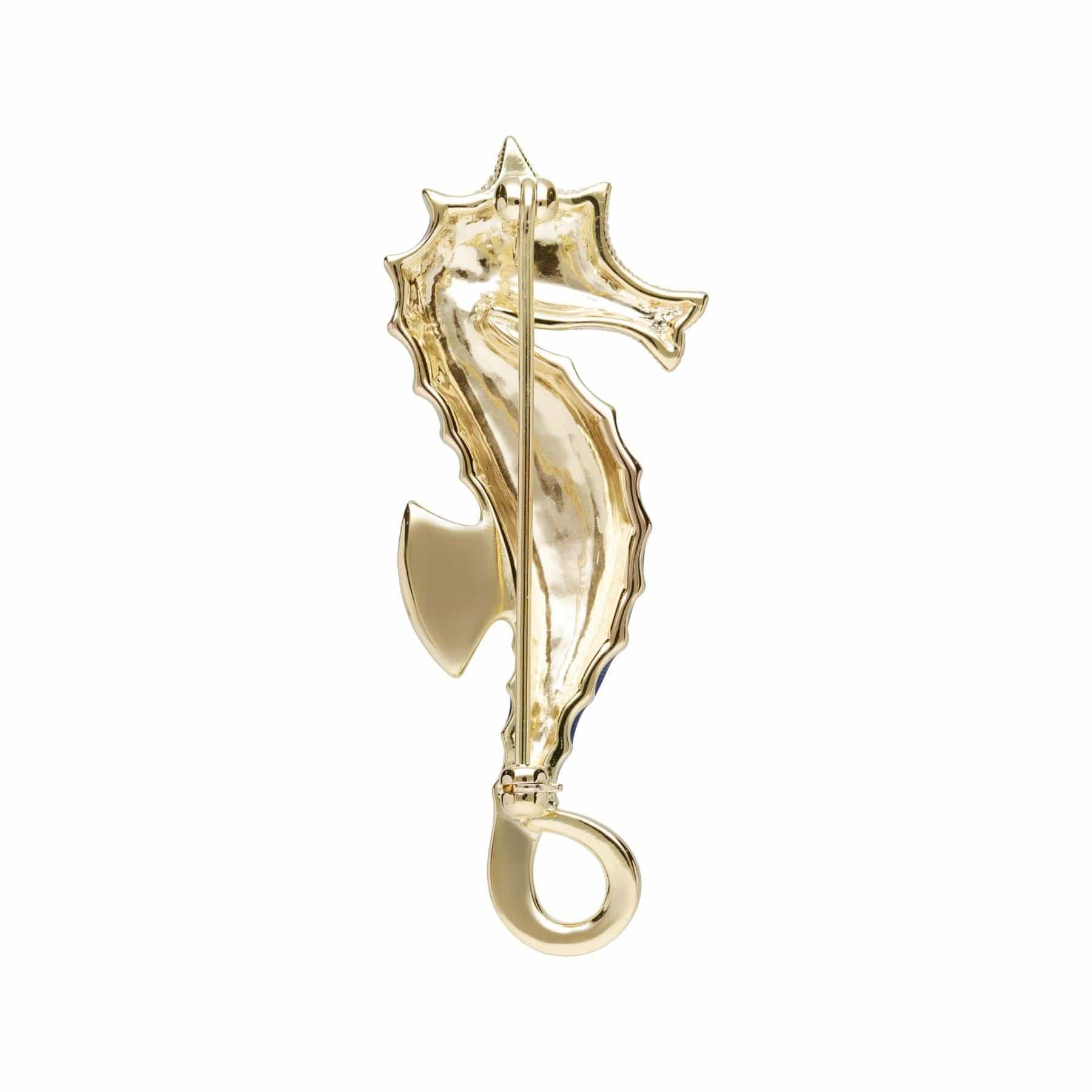 234C002901925 Marcasite & Enamel Seahorse Brooch in 18ct Gold Plated Silver 4