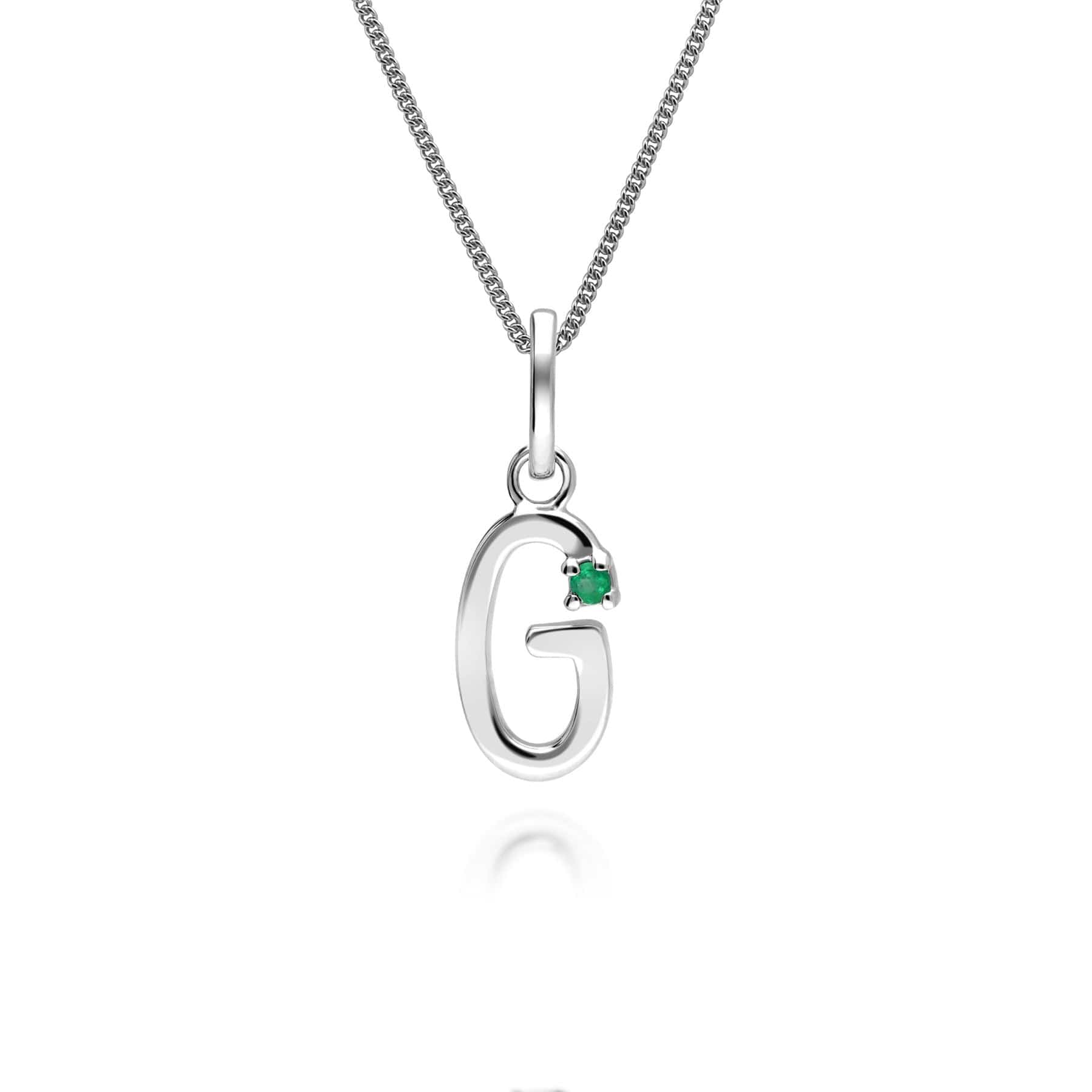 162P0247019 Initial Emerald Letter Charm Necklace in 9ct White Gold 8