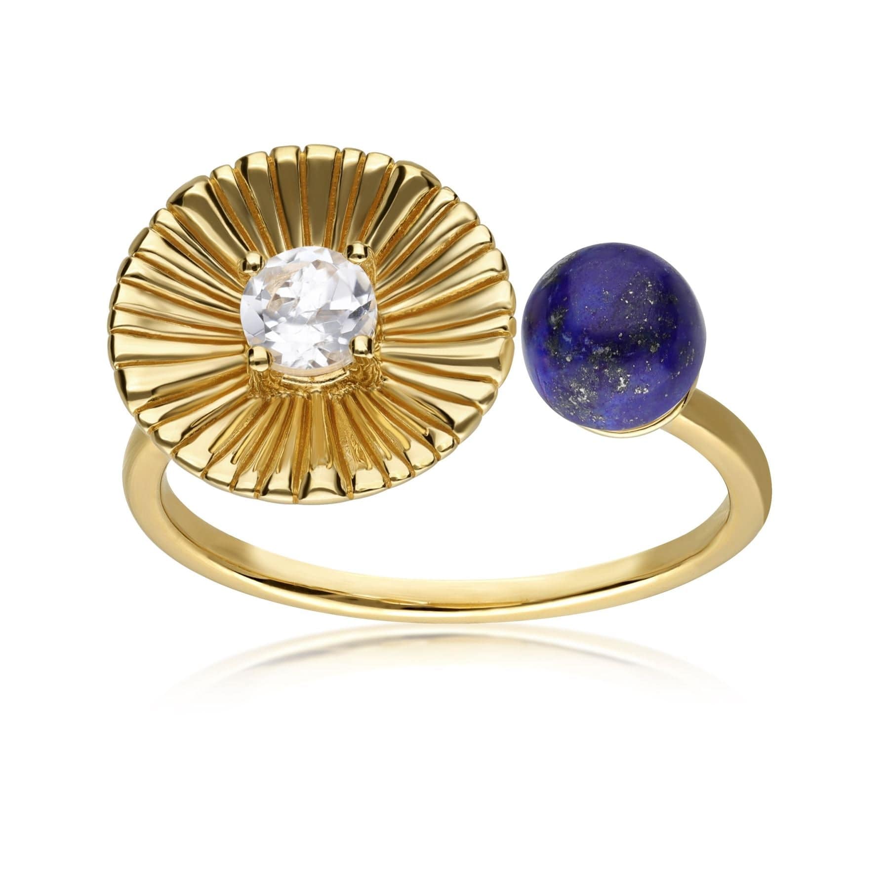 270R062601925 Caruso Lapis Lazuli & White Topaz Floral Open Ring In Yellow Gold Plated Silver 4
