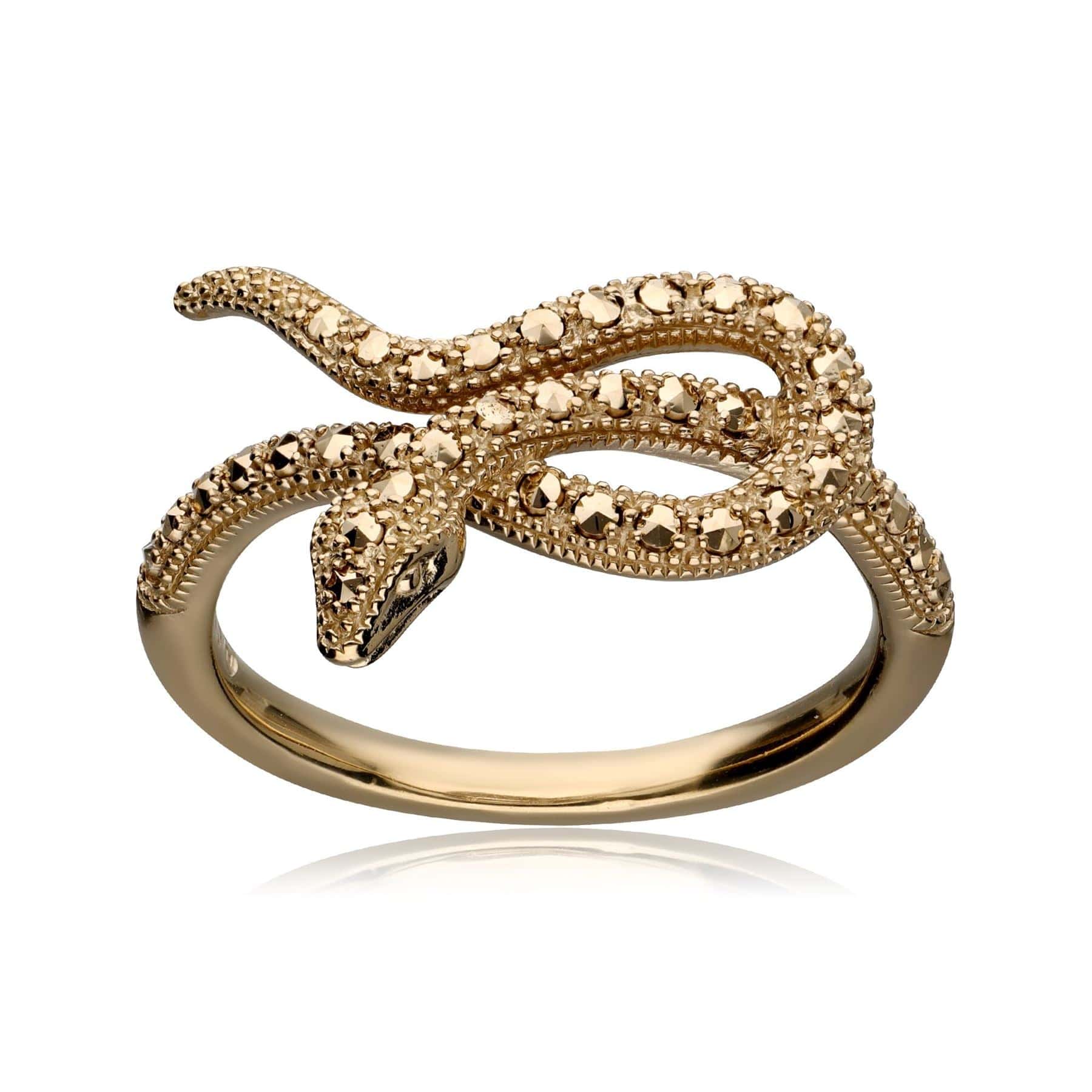 234R043401925 Art Nouveau Marcasite Winding Snake Ring in 18ct Gold Plated Silver 4