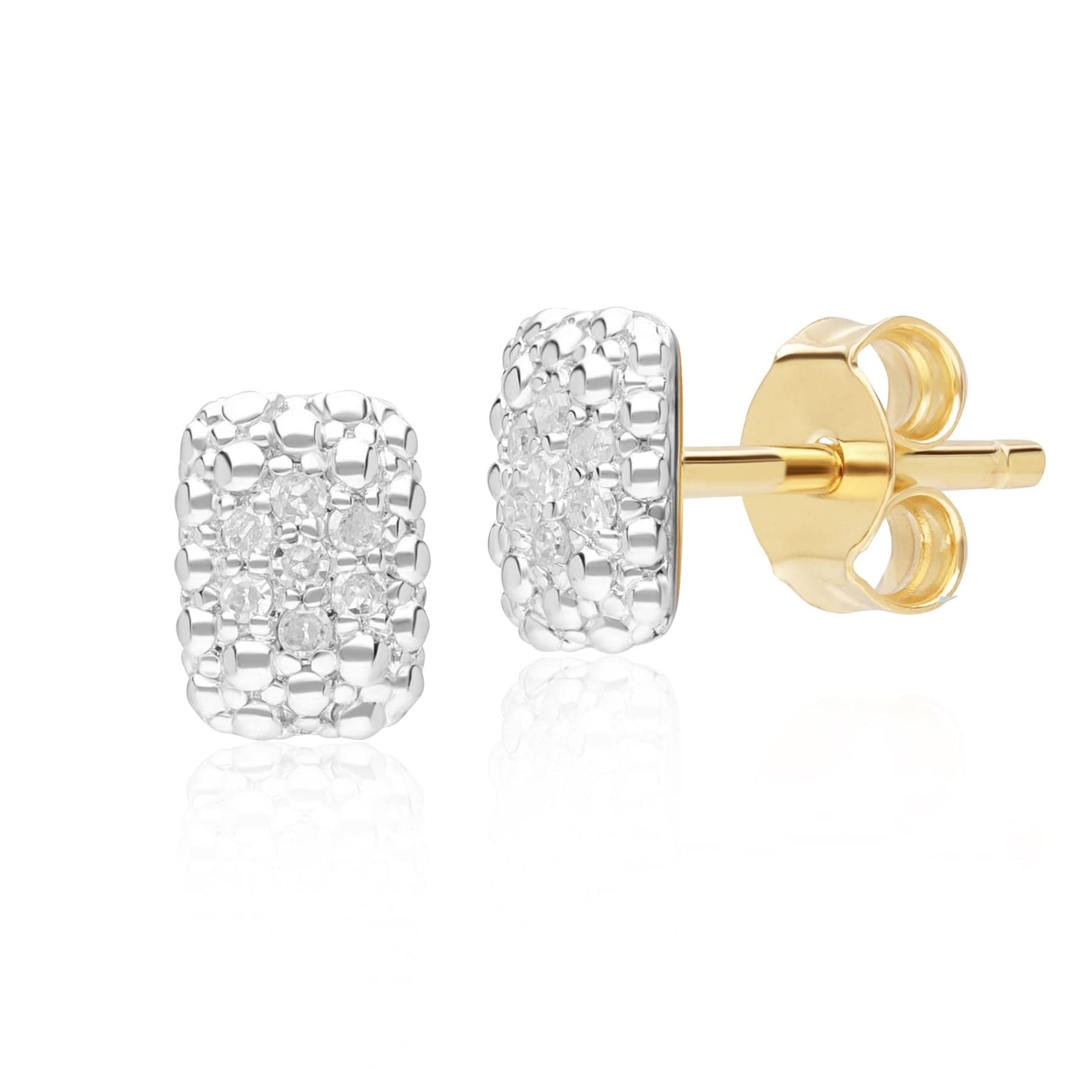 191E0426019 Diamond Pave Rectangle Stud Earrings 9ct Yellow Gold Front
