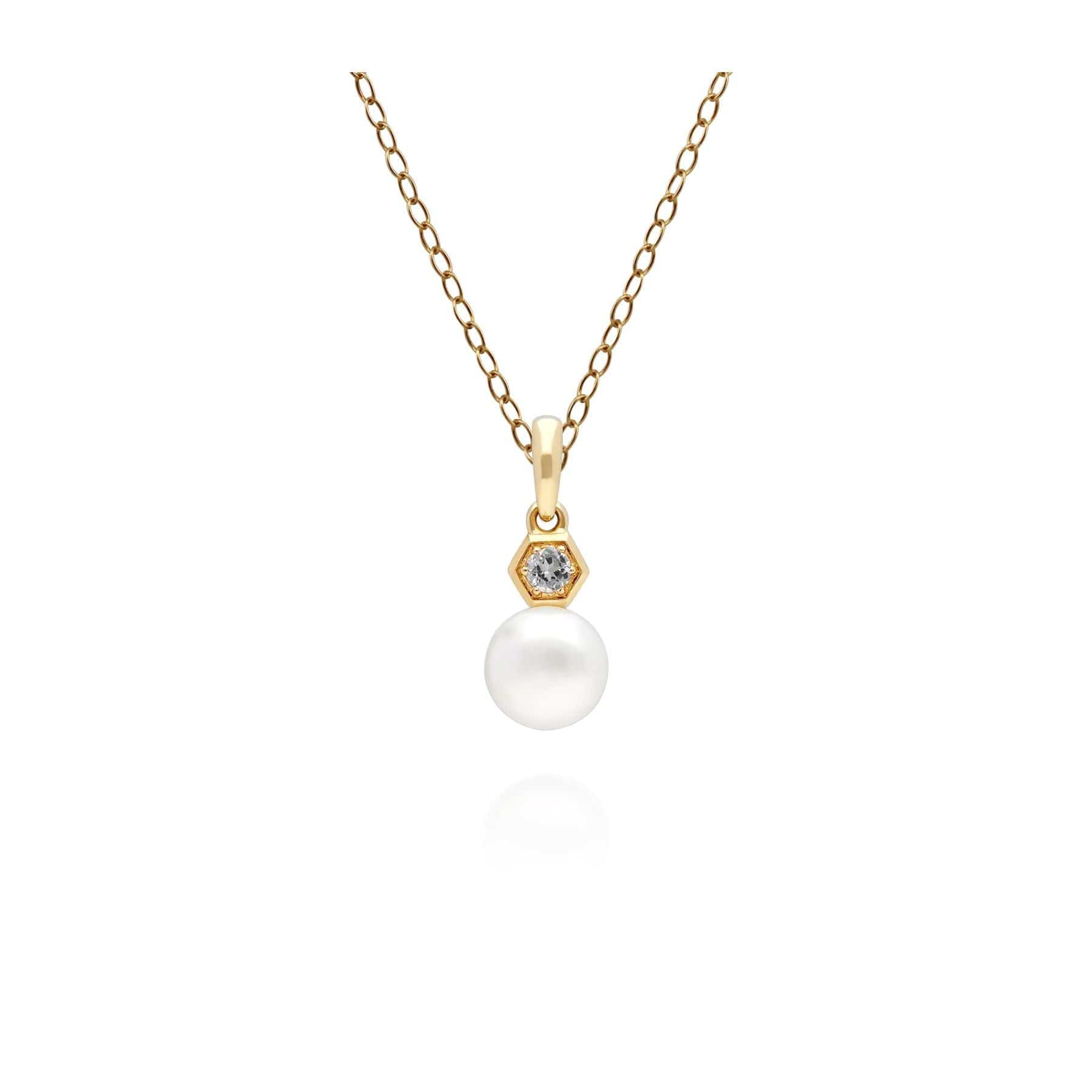 135P1965039 Modern Pearl & White Topaz Pendant in 9ct Gold 1