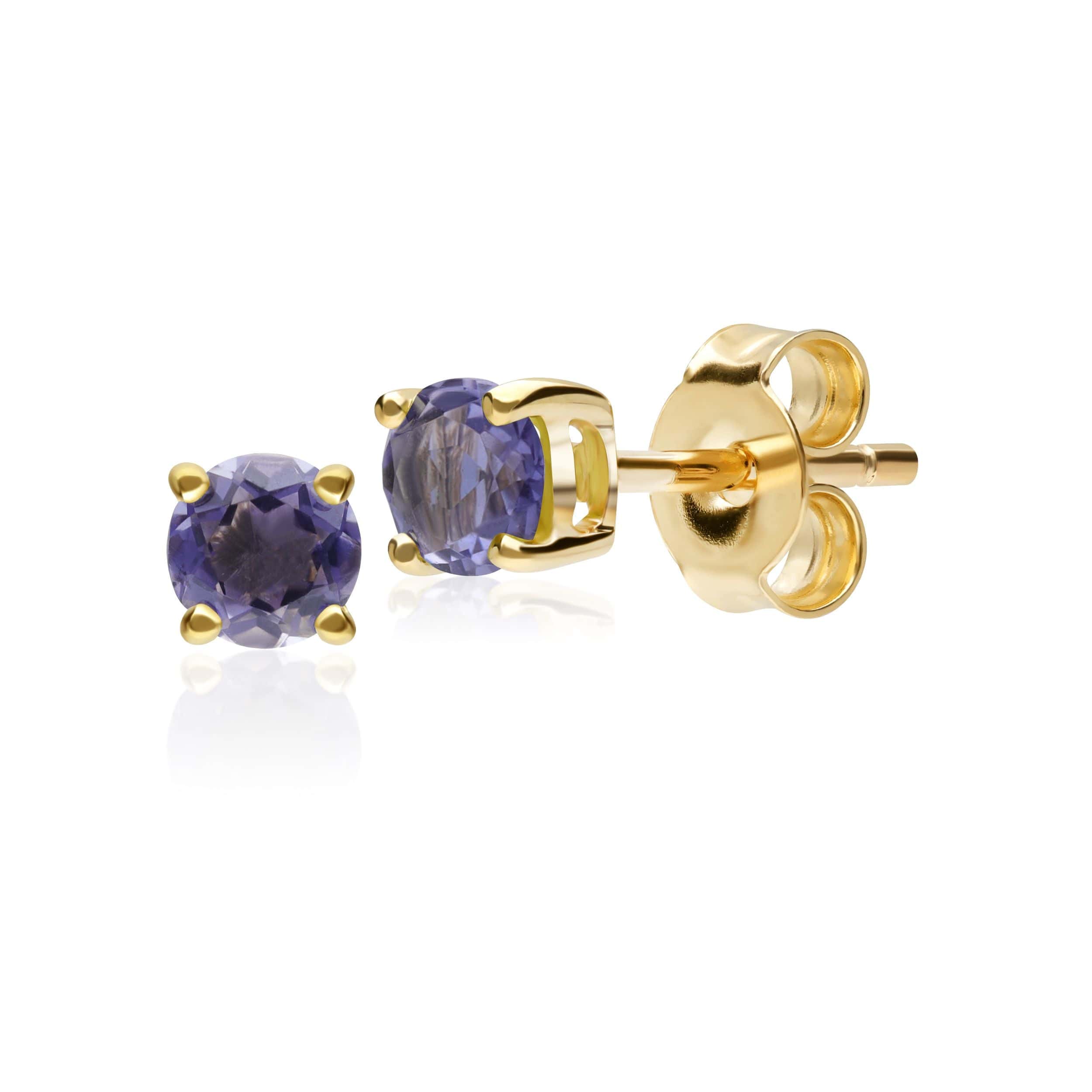 11557 Classic Round Tanzanite Claw Set Stud Earrings in 9ct Yellow Gold 1