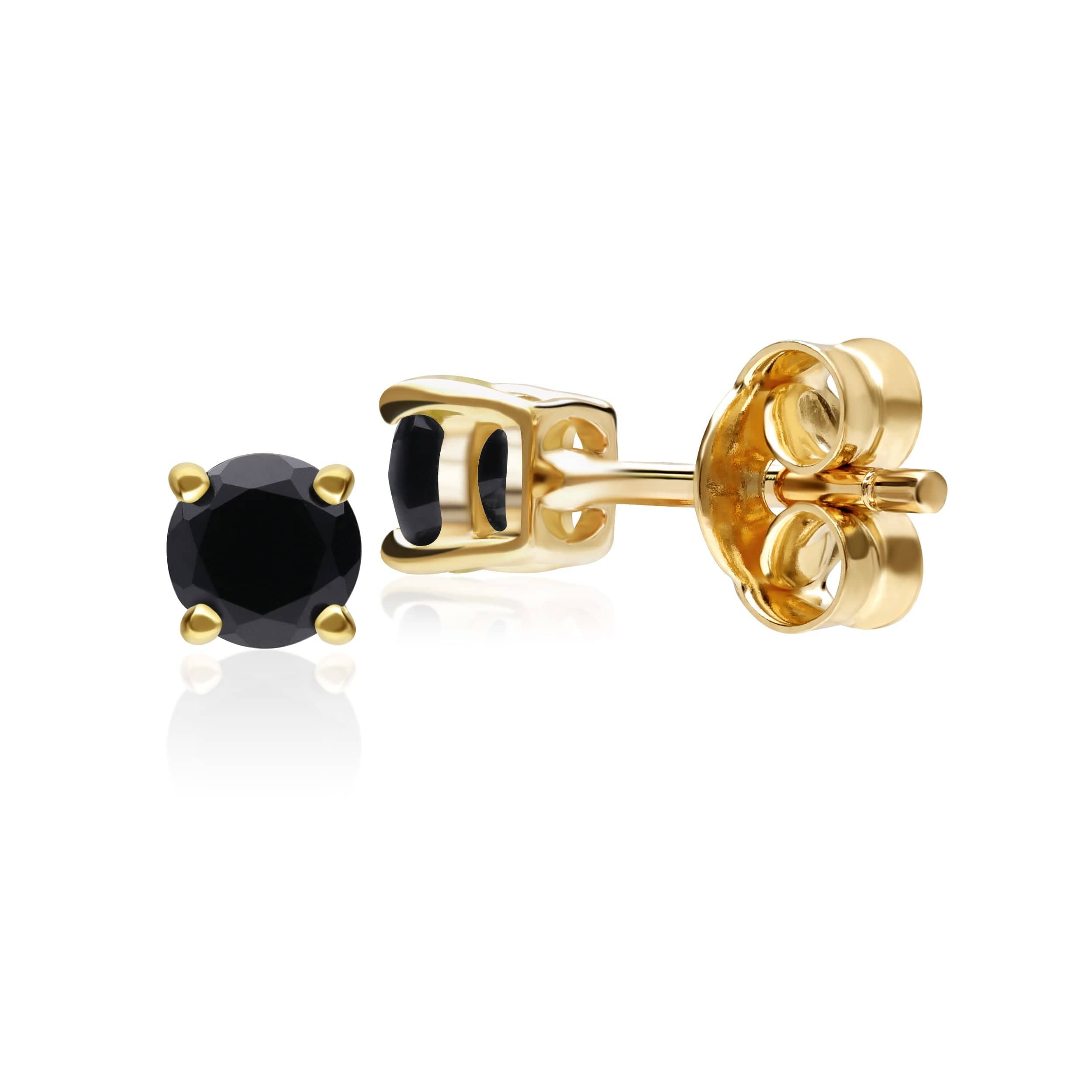 183E0083339 Classic Round Black Onyx Stud Earrings in 9ct Yellow Gold 3