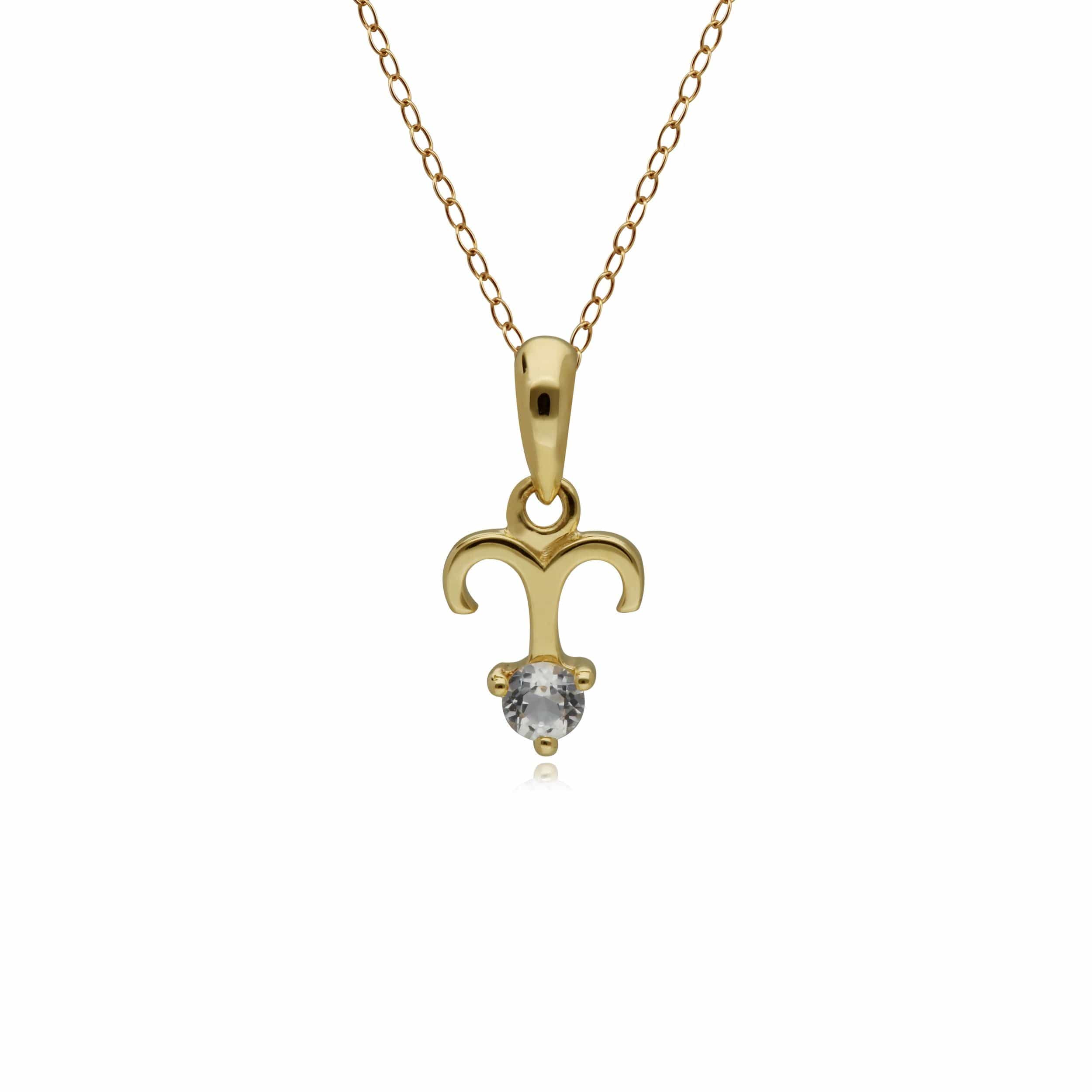 135P1995019 White Topaz Aries Zodiac Charm Necklace in 9ct Yellow Gold 1