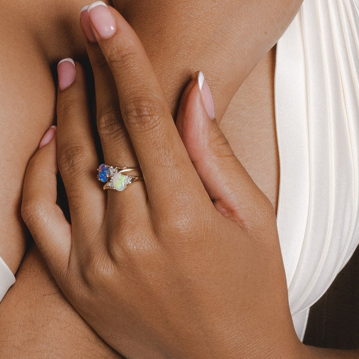 23518 Classic Oval Triplet Opal & Diamond Ring in 9ct Yellow Gold 2