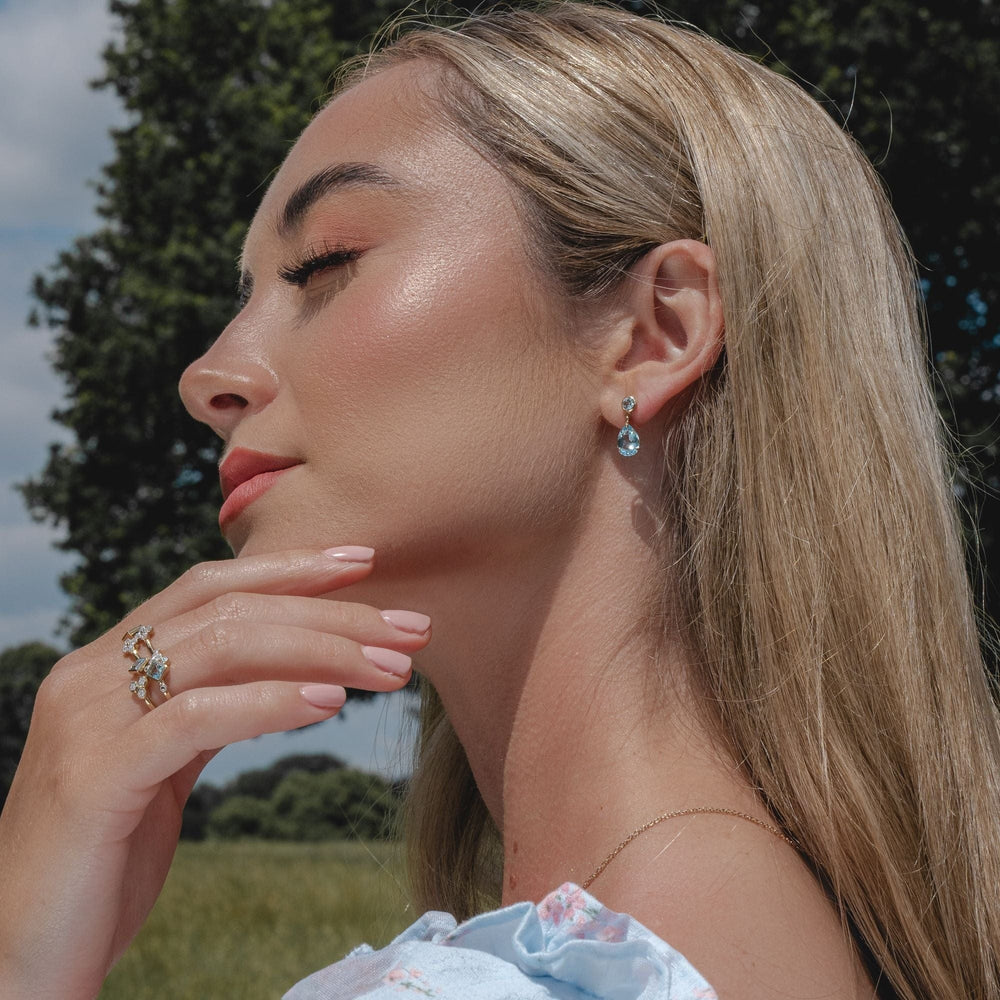 25389 Classic Pear Blue Topaz Drop Earrings in 9ct Yellow Gold 2