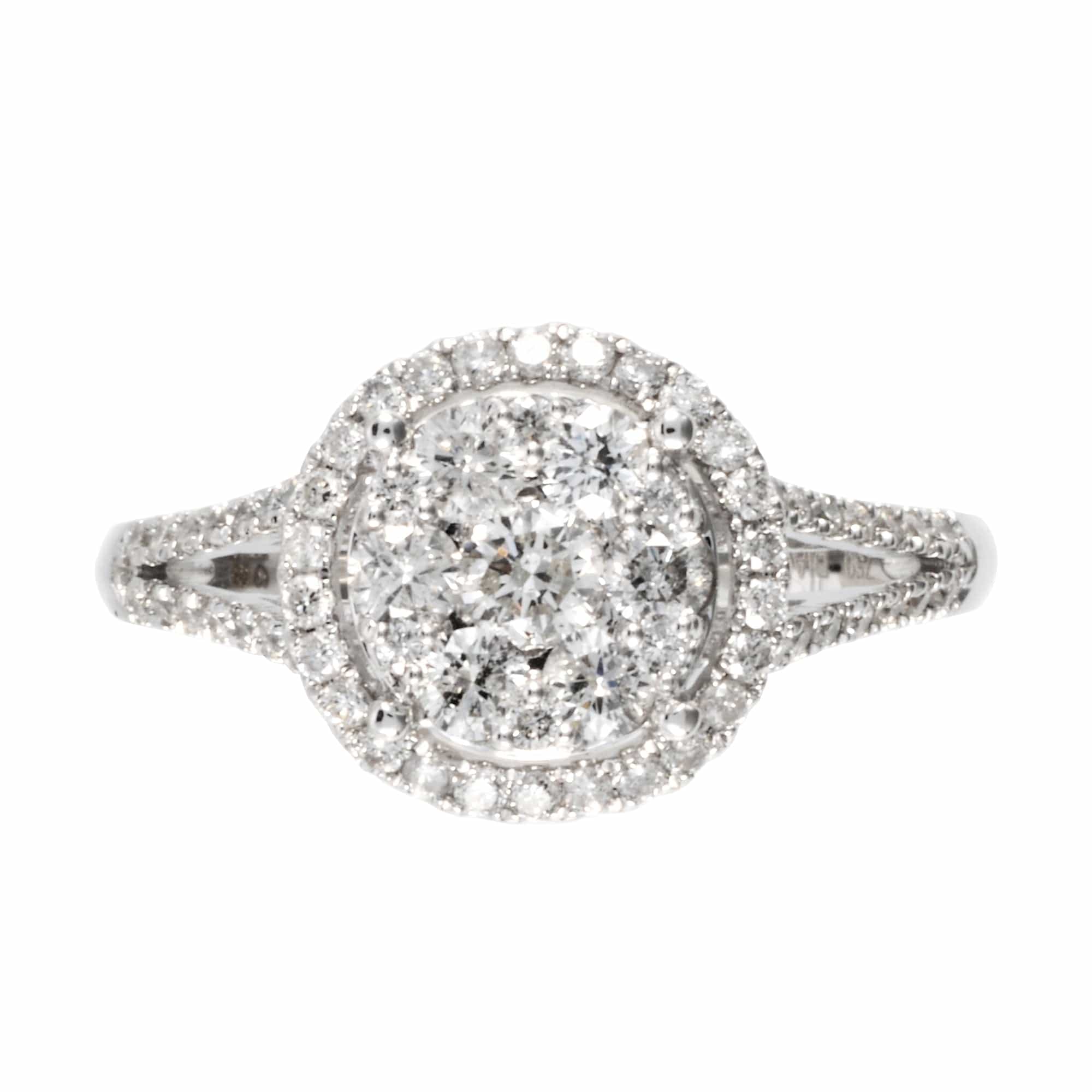 RG034343 Classic Round Diamond Split Shank Halo Cluster Ring in 18ct White Gold 2