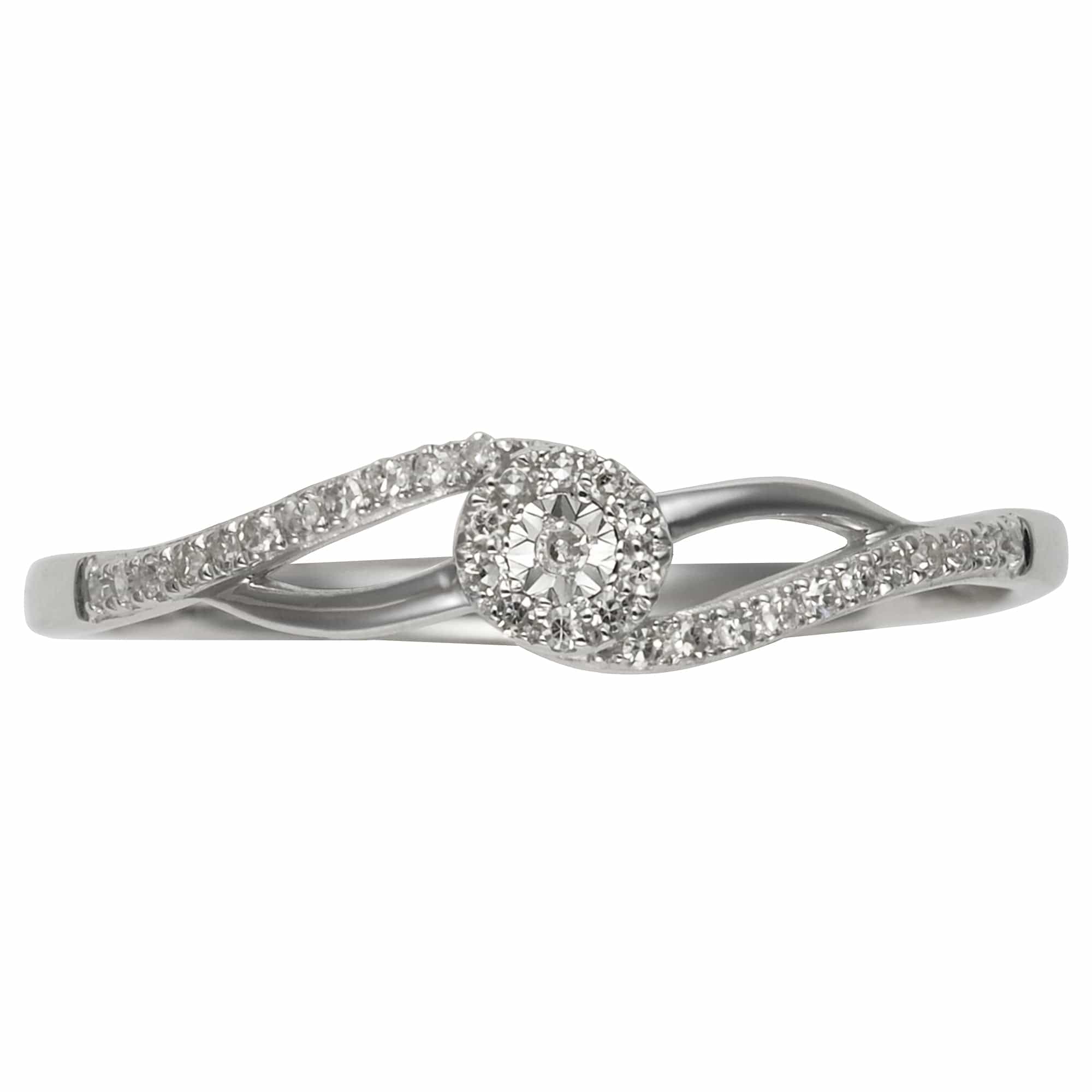 47605R010 Classic Round Diamond Twisted Cluster Ring in 9ct White Gold 1