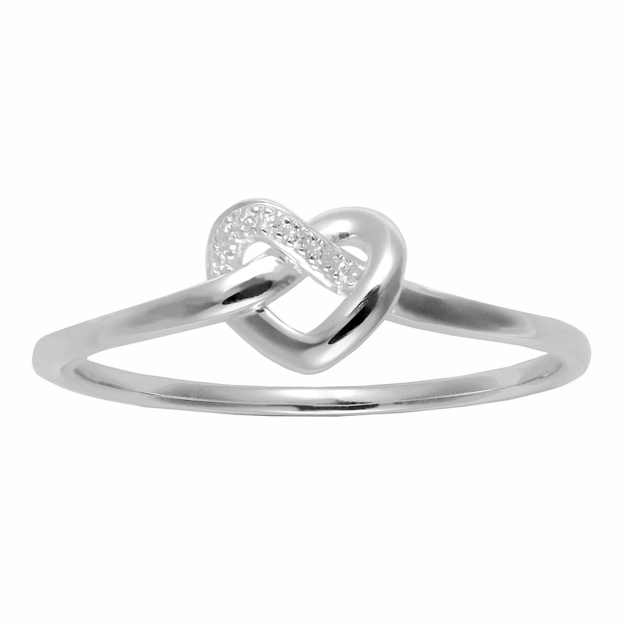60292R011 Classic Round Diamond Heart Knot Ring in 9ct White Gold 2